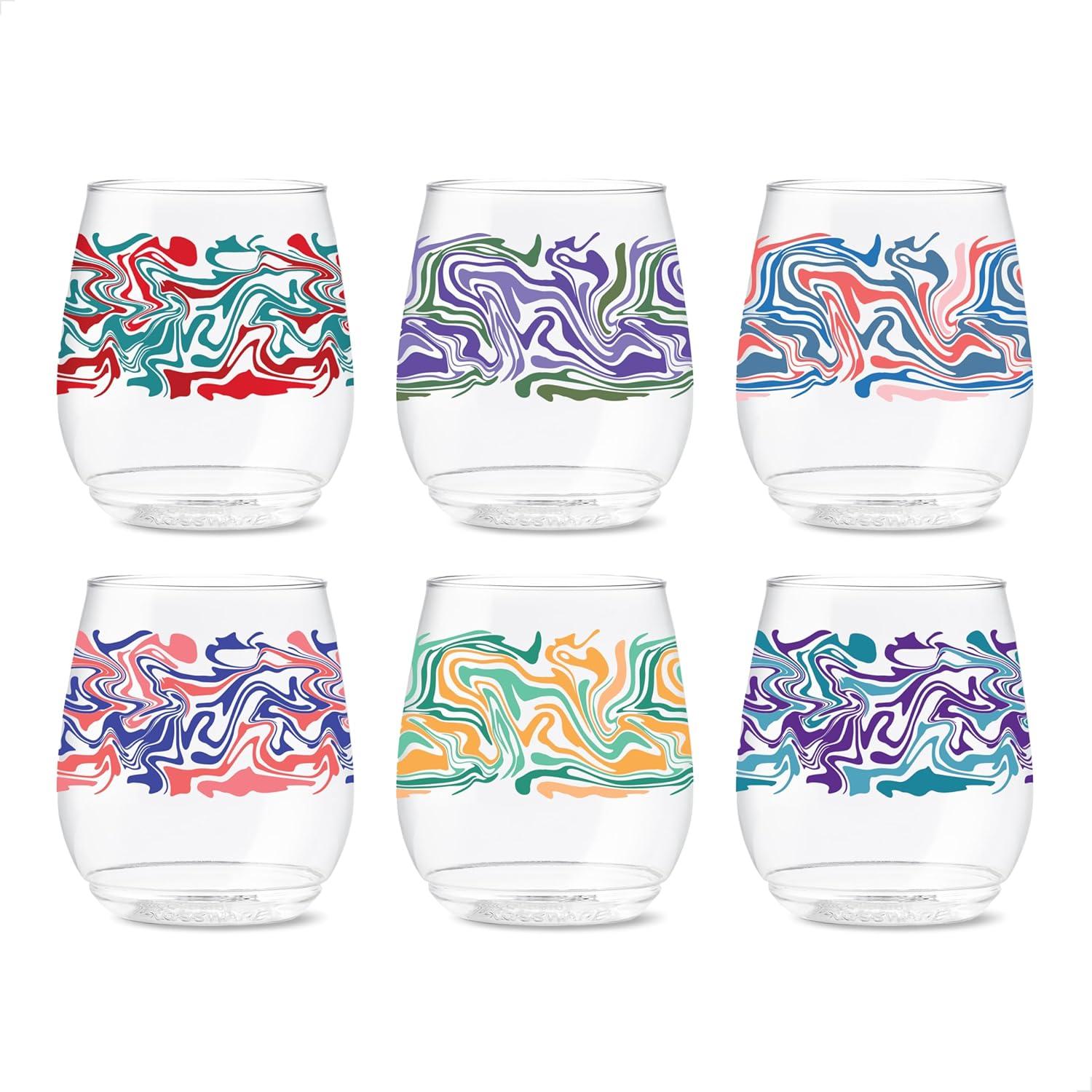 imageTOSSWARE POP 9oz Flute MidCentury Retro Series SET OF 6 Premium Quality Recyclable Unbreakable ampamp Crystal Clear Plastic Printed GlassesLiquid Marble