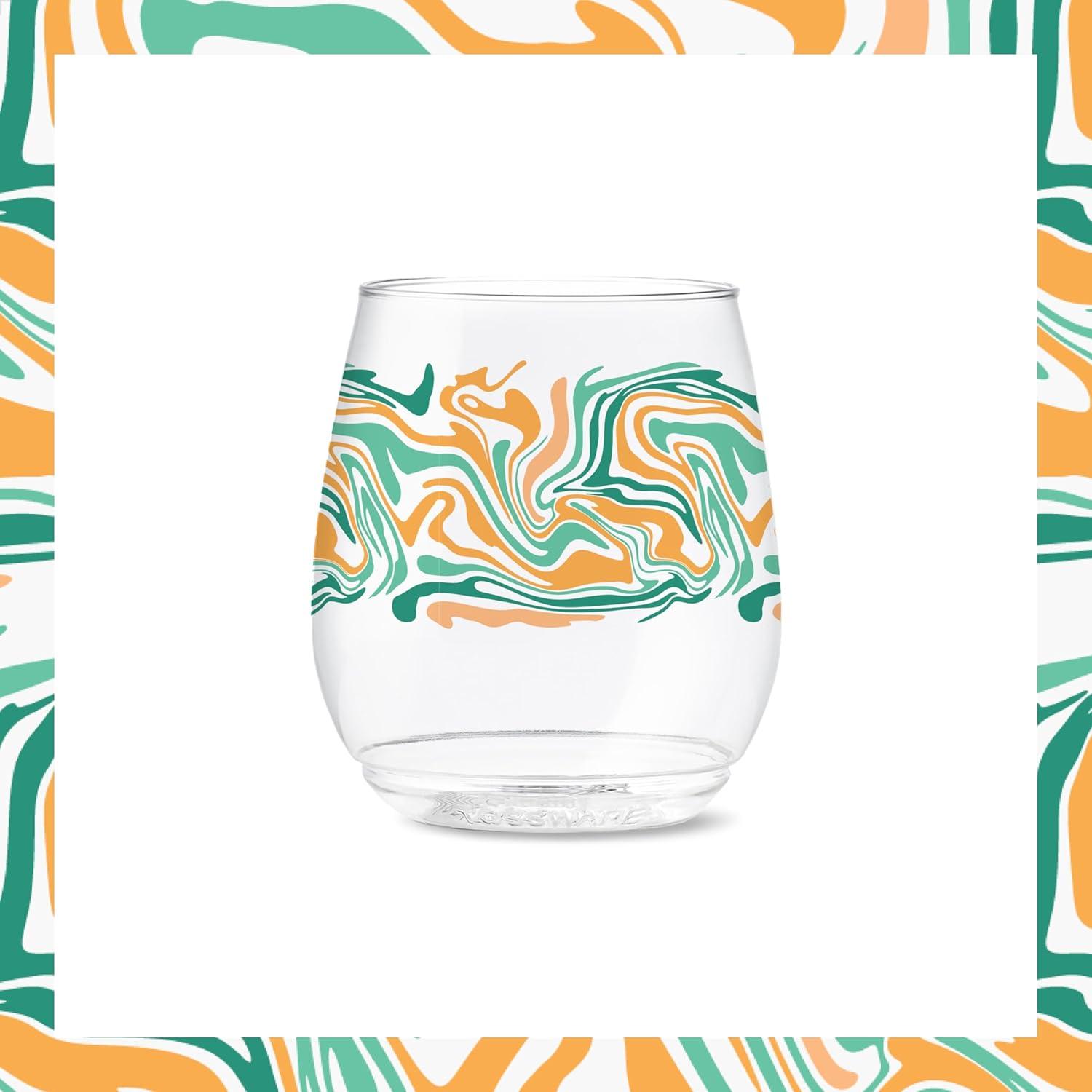 imageTOSSWARE POP 9oz Flute MidCentury Retro Series SET OF 6 Premium Quality Recyclable Unbreakable ampamp Crystal Clear Plastic Printed GlassesLiquid Marble