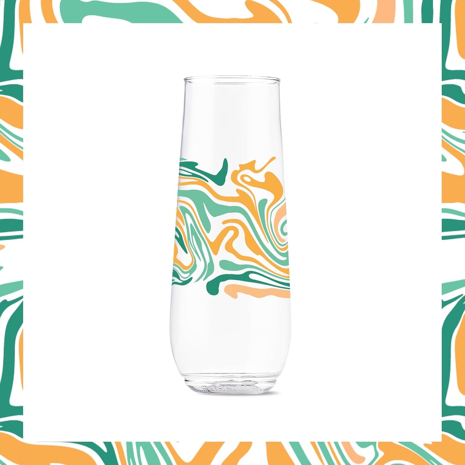 imageTOSSWARE POP 9oz Flute MidCentury Retro Series SET OF 6 Premium Quality Recyclable Unbreakable ampamp Crystal Clear Plastic Printed GlassesLiquid Marble