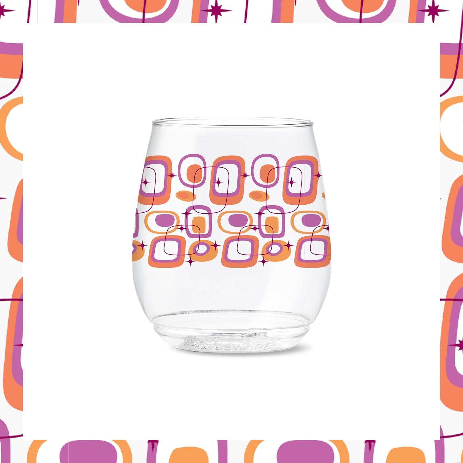 imageTOSSWARE POP 9oz Flute MidCentury Retro Series SET OF 6 Premium Quality Recyclable Unbreakable ampamp Crystal Clear Plastic Printed GlassesMidCentury Retro Pattern