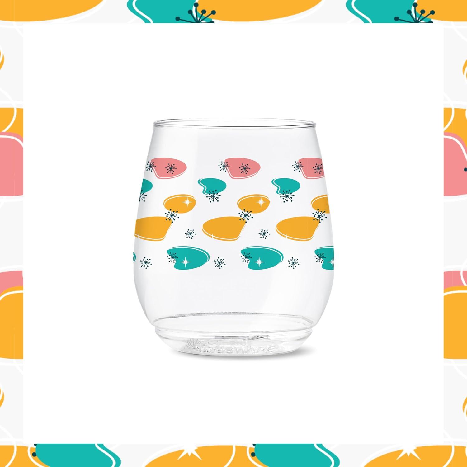 imageTOSSWARE POP 9oz Flute MidCentury Retro Series SET OF 6 Premium Quality Recyclable Unbreakable ampamp Crystal Clear Plastic Printed GlassesMidCentury Retro Pattern
