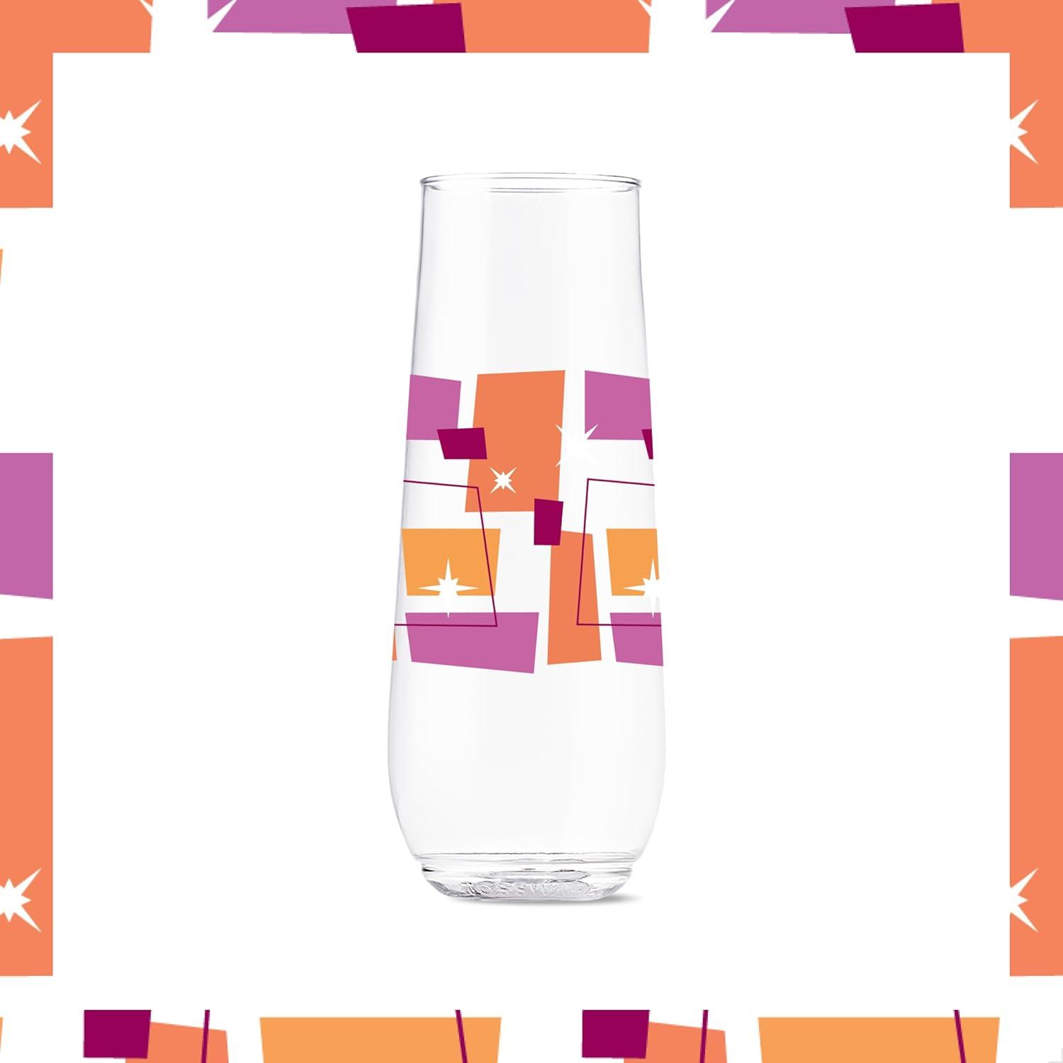 imageTOSSWARE POP 9oz Flute MidCentury Retro Series SET OF 6 Premium Quality Recyclable Unbreakable ampamp Crystal Clear Plastic Printed GlassesMidCentury Retro Pattern