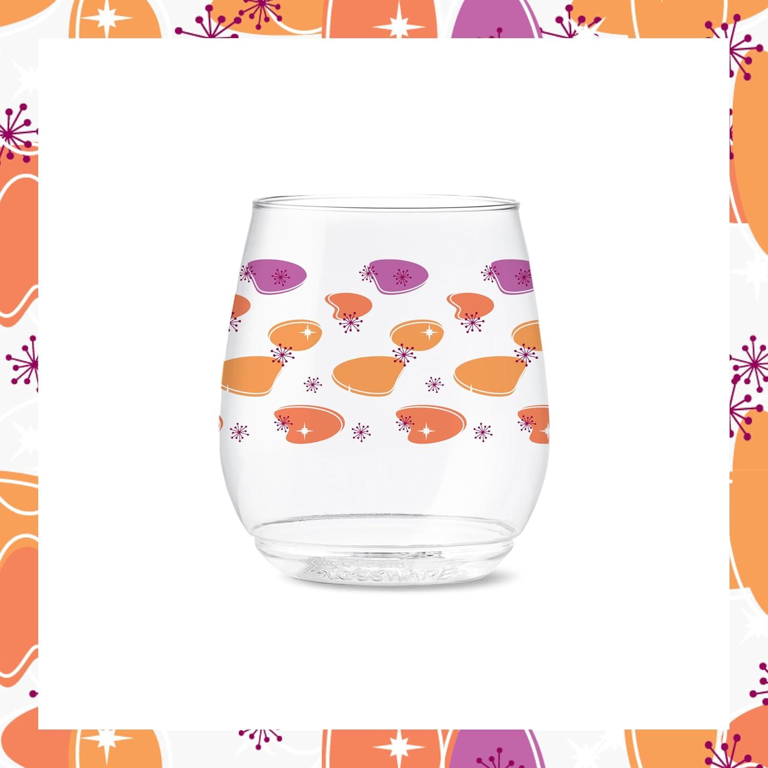 imageTOSSWARE POP 9oz Flute MidCentury Retro Series SET OF 6 Premium Quality Recyclable Unbreakable ampamp Crystal Clear Plastic Printed GlassesMidCentury Retro Pattern