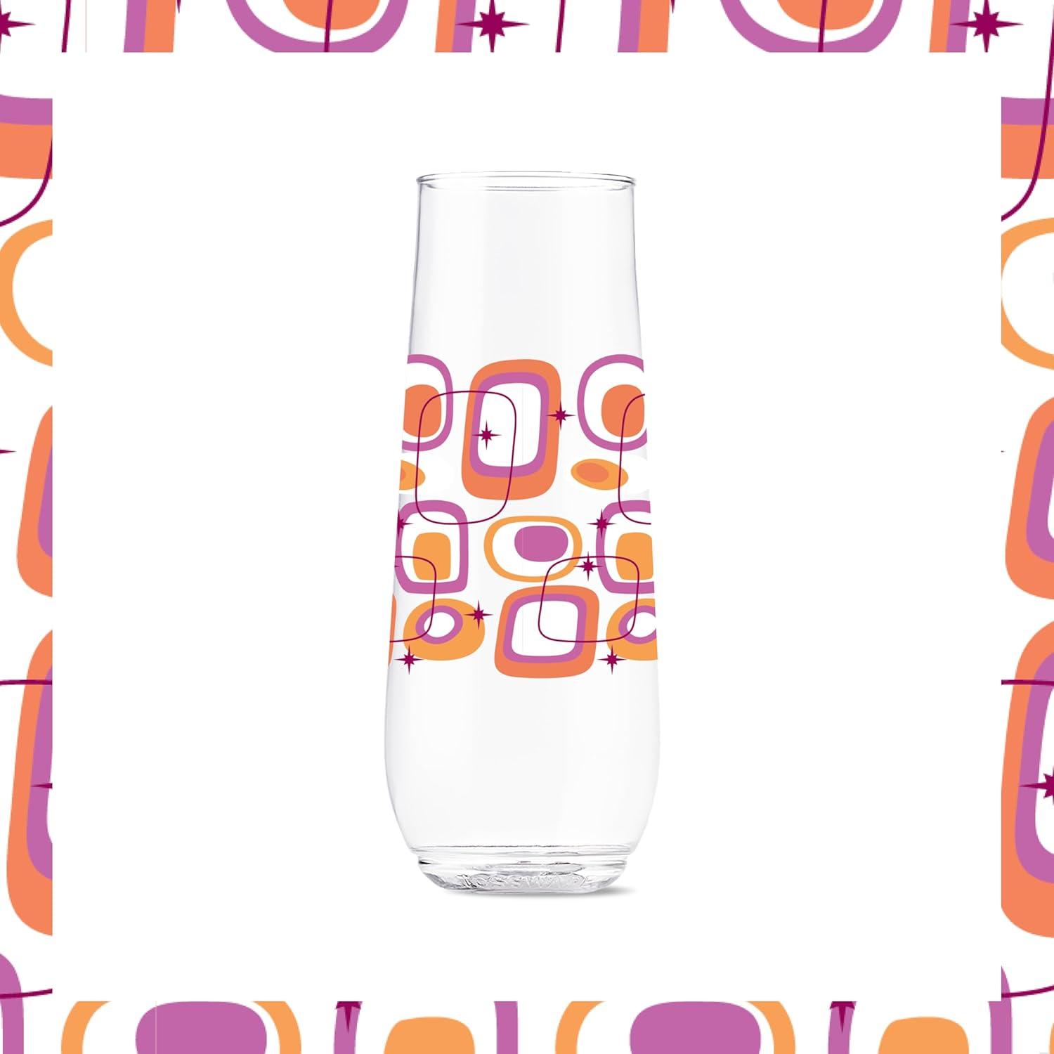 imageTOSSWARE POP 9oz Flute MidCentury Retro Series SET OF 6 Premium Quality Recyclable Unbreakable ampamp Crystal Clear Plastic Printed GlassesMidCentury Retro Pattern