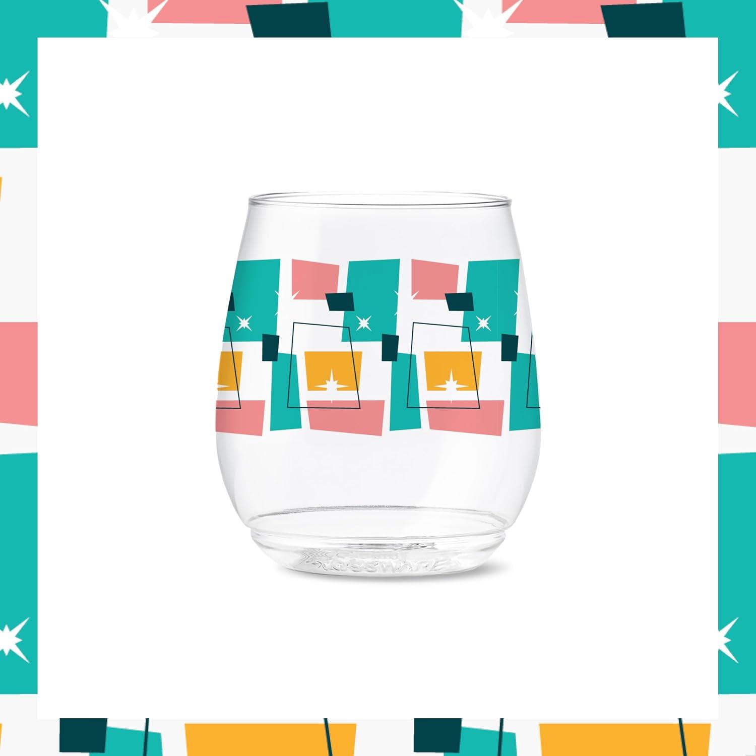 imageTOSSWARE POP 9oz Flute MidCentury Retro Series SET OF 6 Premium Quality Recyclable Unbreakable ampamp Crystal Clear Plastic Printed GlassesMidCentury Retro Pattern