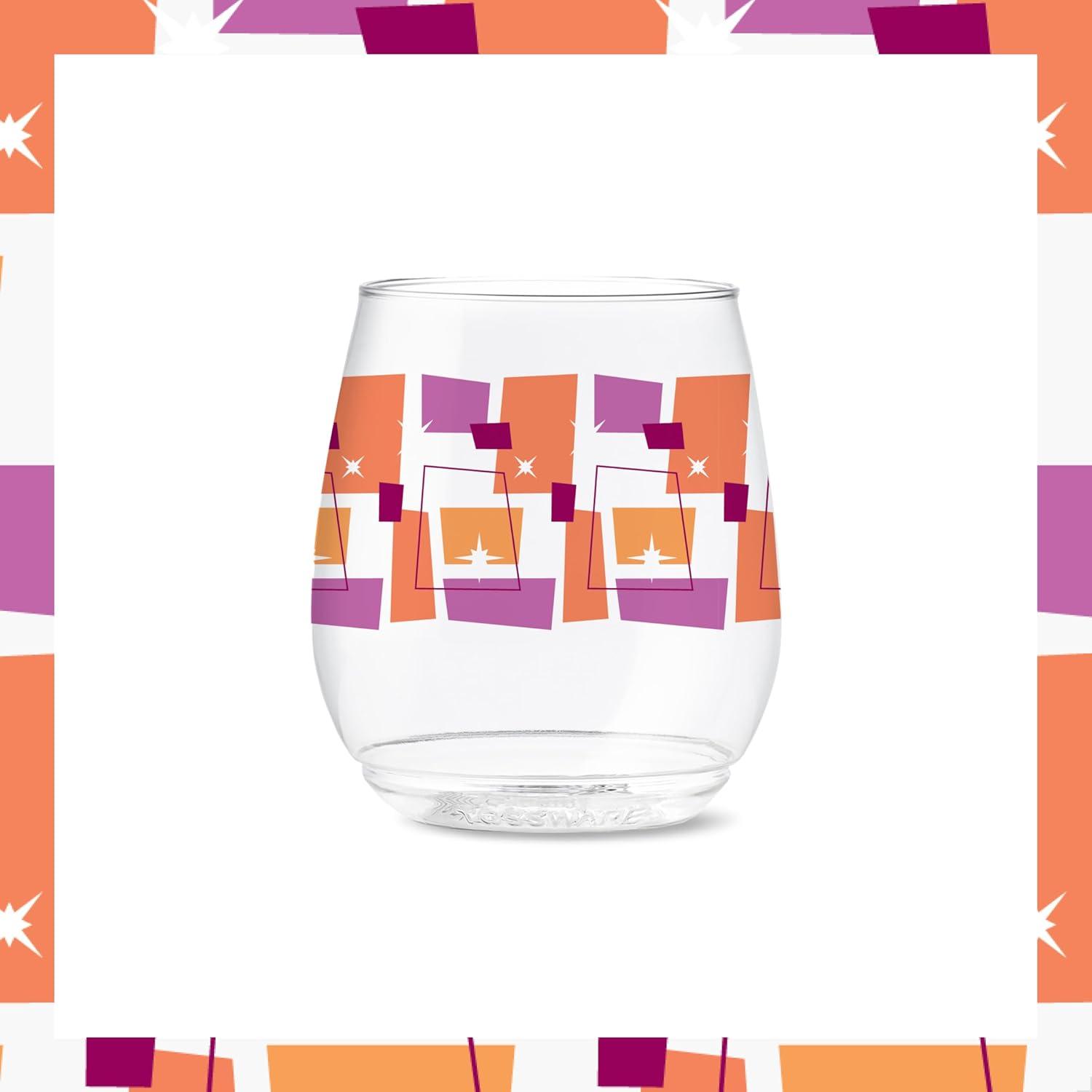 imageTOSSWARE POP 9oz Flute MidCentury Retro Series SET OF 6 Premium Quality Recyclable Unbreakable ampamp Crystal Clear Plastic Printed GlassesMidCentury Retro Pattern