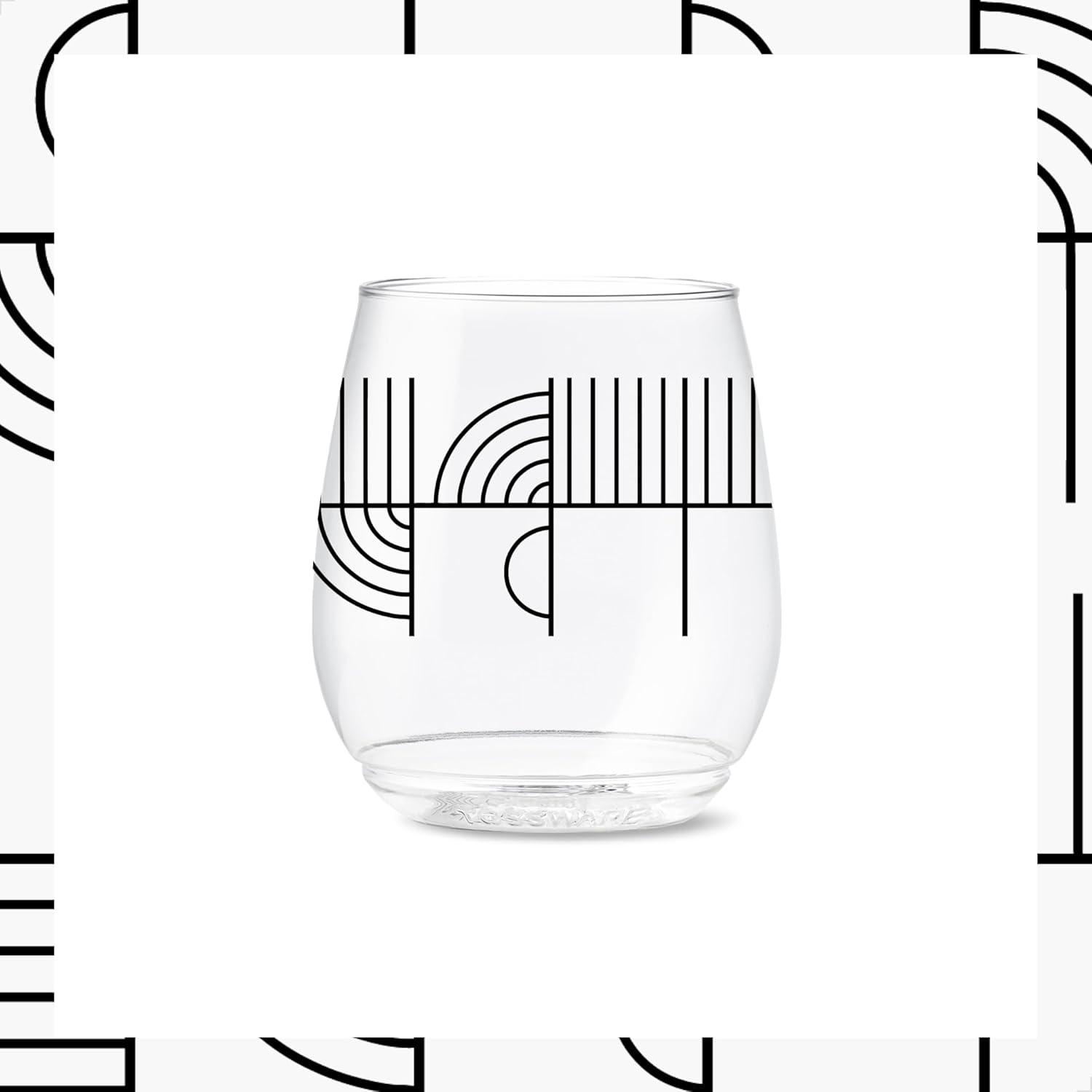 imageTOSSWARE POP 9oz Flute MidCentury Retro Series SET OF 6 Premium Quality Recyclable Unbreakable ampamp Crystal Clear Plastic Printed GlassesModern Geometric