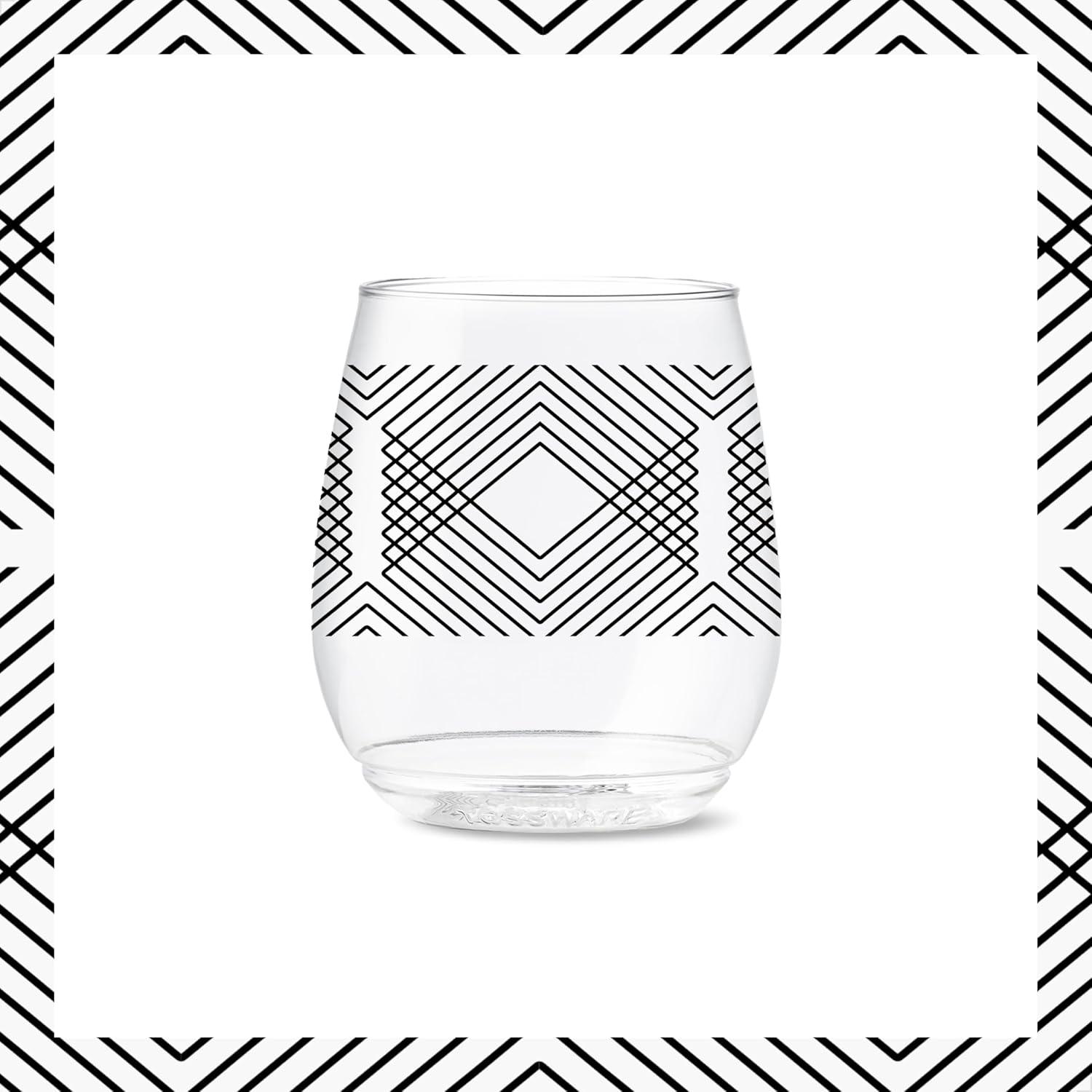 imageTOSSWARE POP 9oz Flute MidCentury Retro Series SET OF 6 Premium Quality Recyclable Unbreakable ampamp Crystal Clear Plastic Printed GlassesModern Geometric