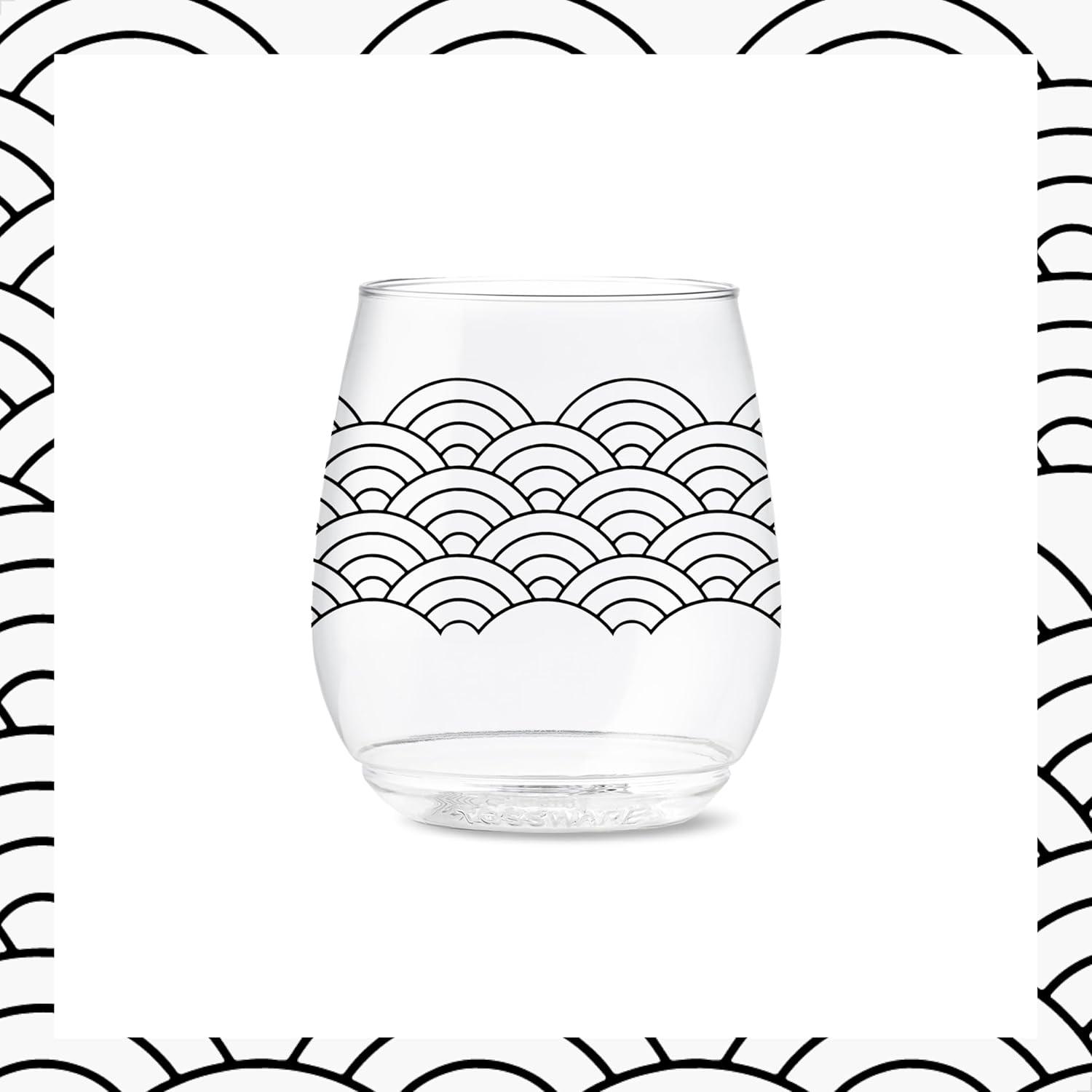 imageTOSSWARE POP 9oz Flute MidCentury Retro Series SET OF 6 Premium Quality Recyclable Unbreakable ampamp Crystal Clear Plastic Printed GlassesModern Geometric