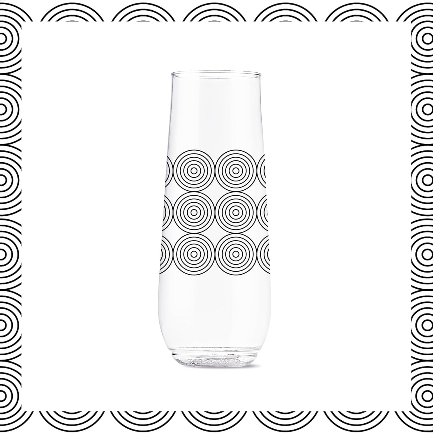 imageTOSSWARE POP 9oz Flute MidCentury Retro Series SET OF 6 Premium Quality Recyclable Unbreakable ampamp Crystal Clear Plastic Printed GlassesModern Geometric