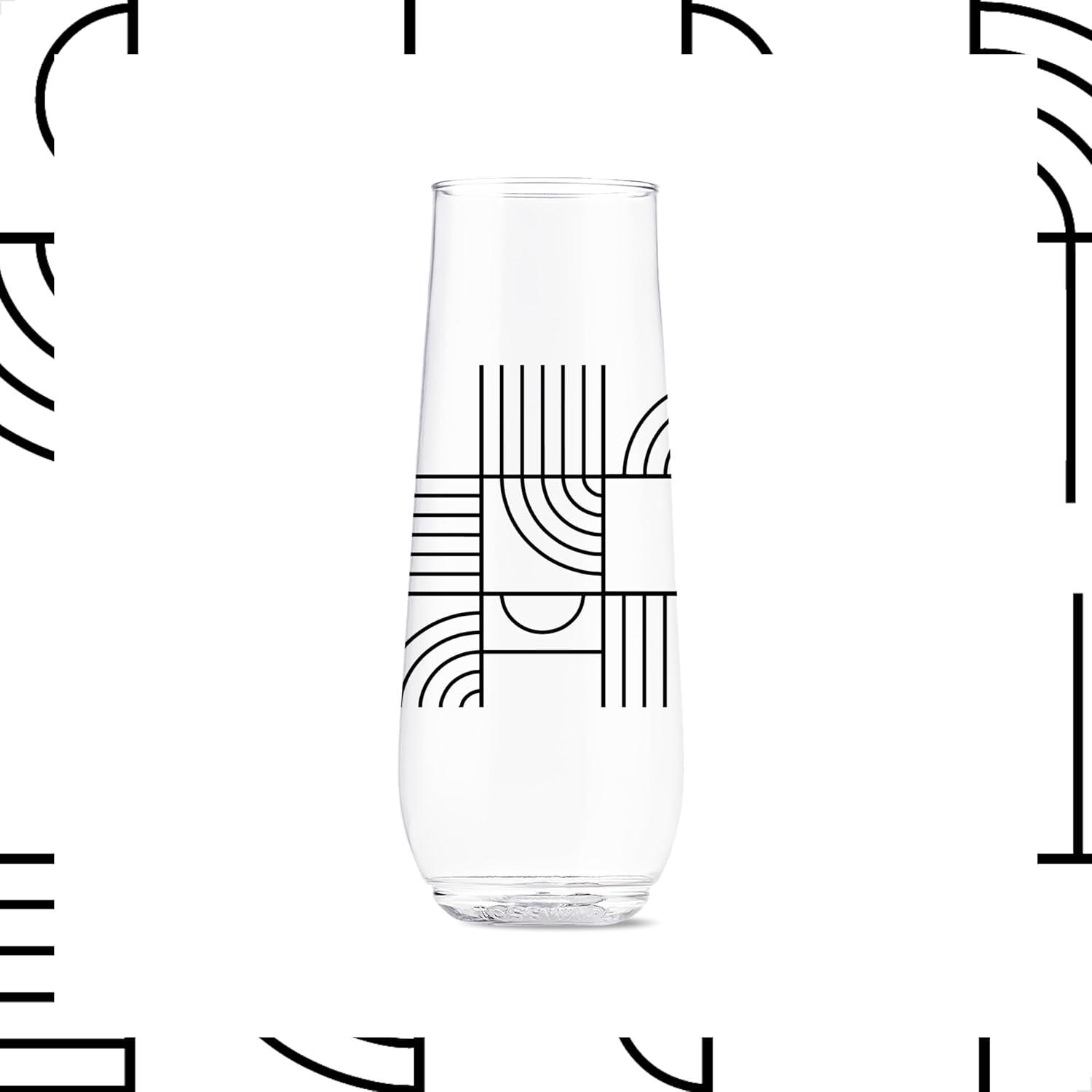 imageTOSSWARE POP 9oz Flute MidCentury Retro Series SET OF 6 Premium Quality Recyclable Unbreakable ampamp Crystal Clear Plastic Printed GlassesModern Geometric