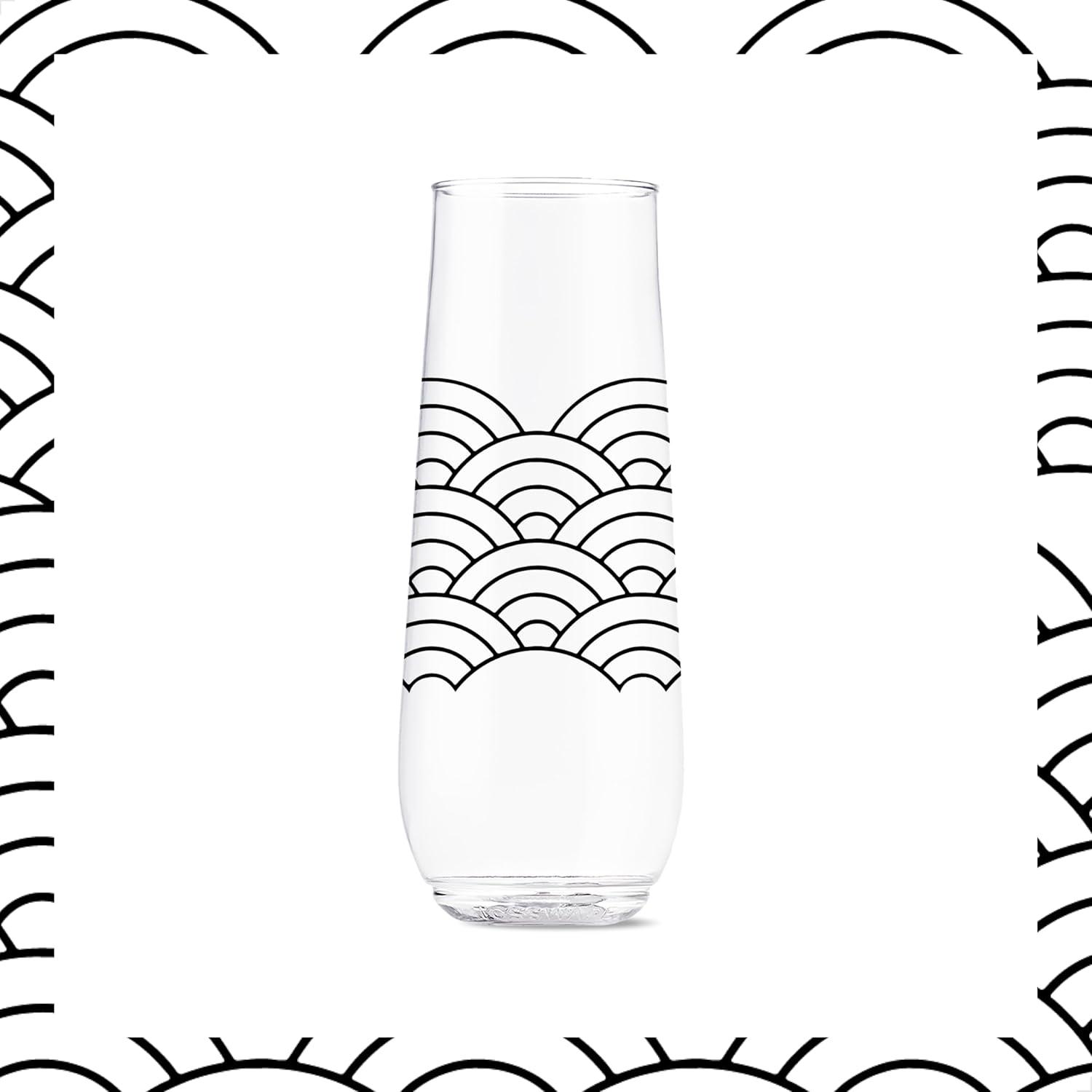 imageTOSSWARE POP 9oz Flute MidCentury Retro Series SET OF 6 Premium Quality Recyclable Unbreakable ampamp Crystal Clear Plastic Printed GlassesModern Geometric