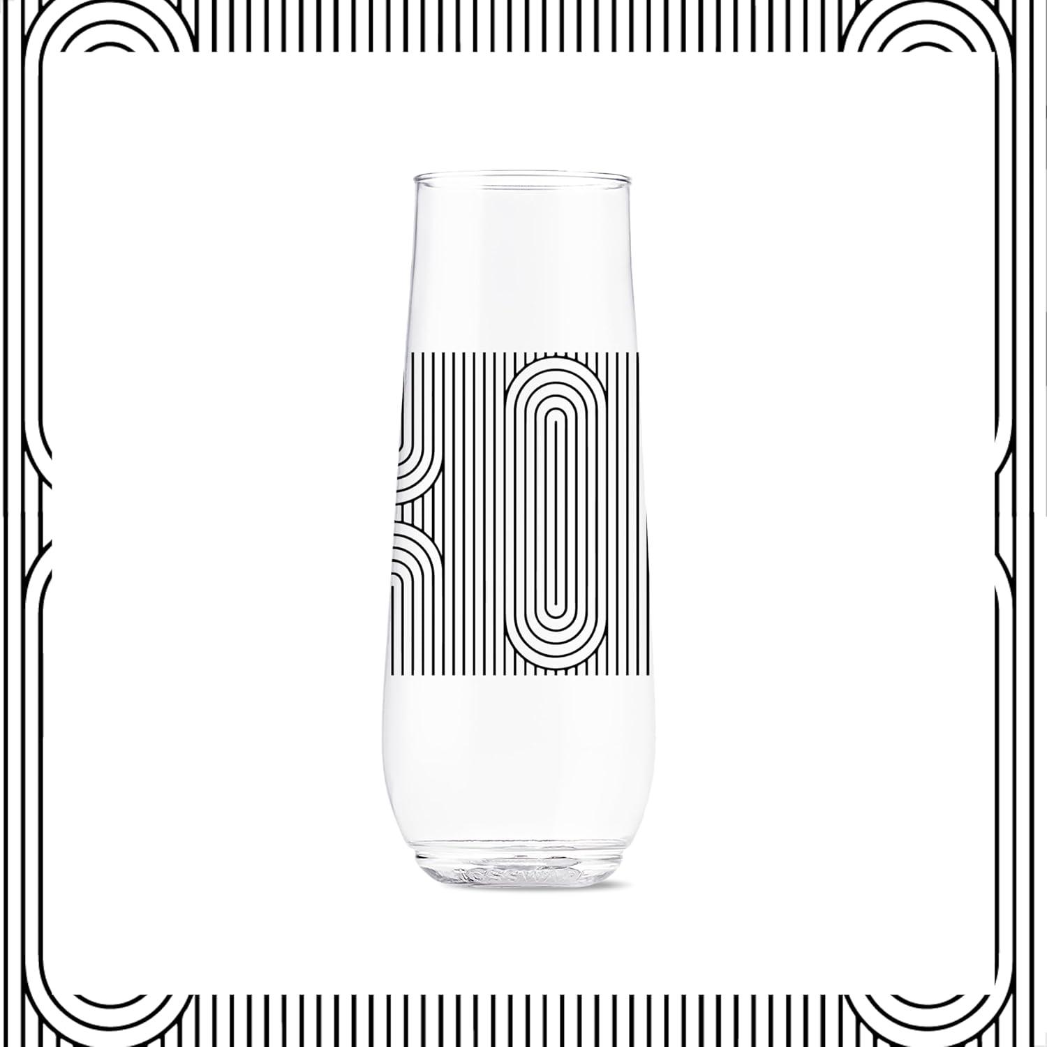 imageTOSSWARE POP 9oz Flute MidCentury Retro Series SET OF 6 Premium Quality Recyclable Unbreakable ampamp Crystal Clear Plastic Printed GlassesModern Geometric