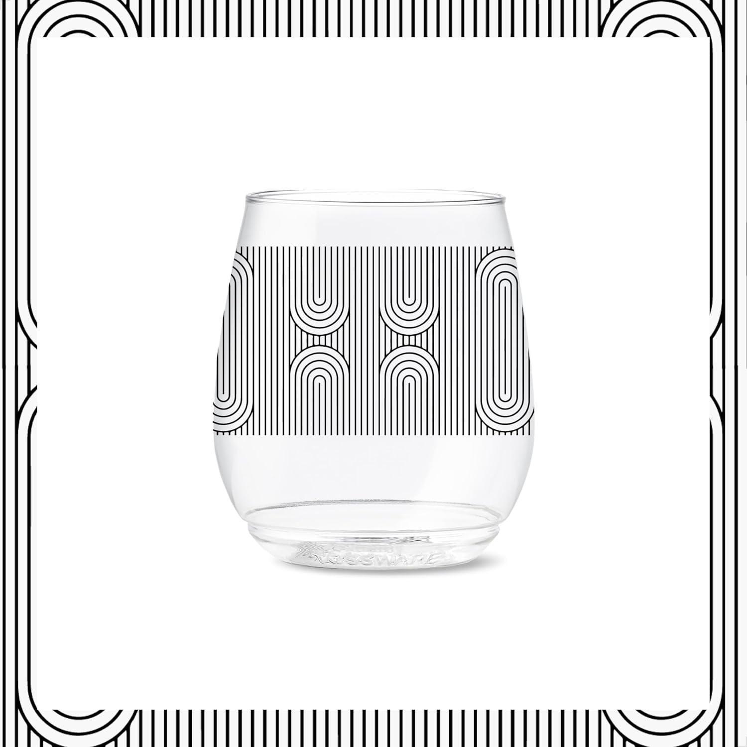 imageTOSSWARE POP 9oz Flute MidCentury Retro Series SET OF 6 Premium Quality Recyclable Unbreakable ampamp Crystal Clear Plastic Printed GlassesModern Geometric