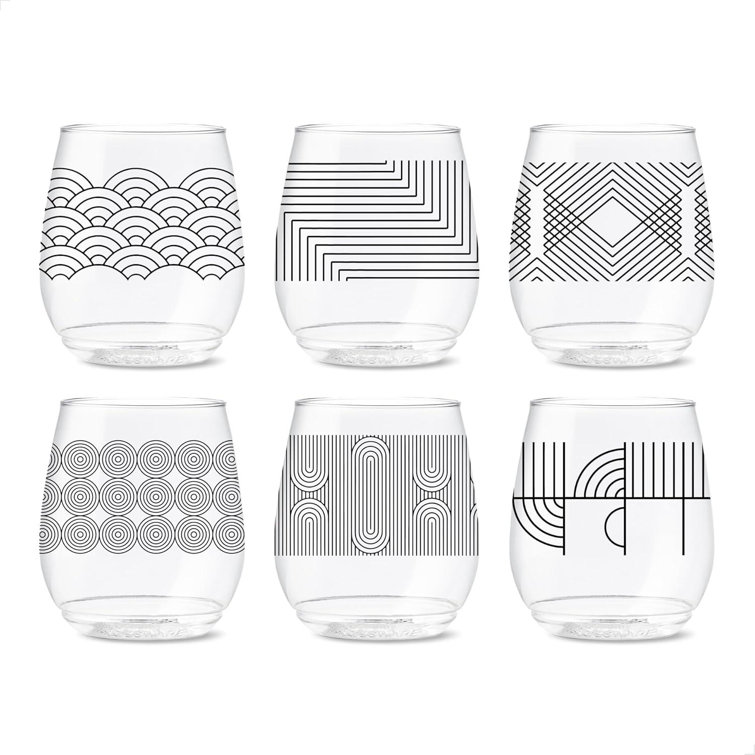 imageTOSSWARE POP 9oz Flute MidCentury Retro Series SET OF 6 Premium Quality Recyclable Unbreakable ampamp Crystal Clear Plastic Printed GlassesModern Geometric