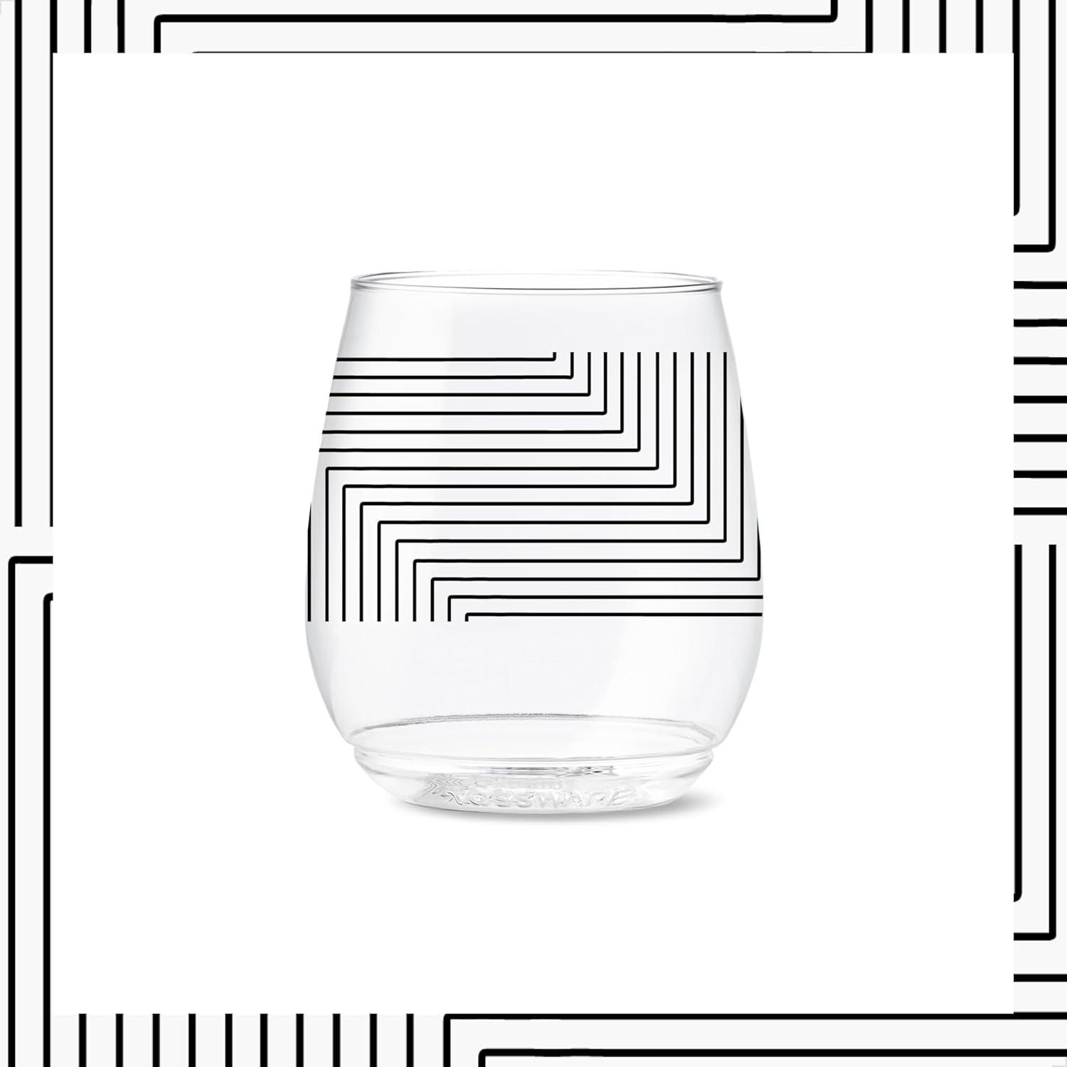 imageTOSSWARE POP 9oz Flute MidCentury Retro Series SET OF 6 Premium Quality Recyclable Unbreakable ampamp Crystal Clear Plastic Printed GlassesModern Geometric