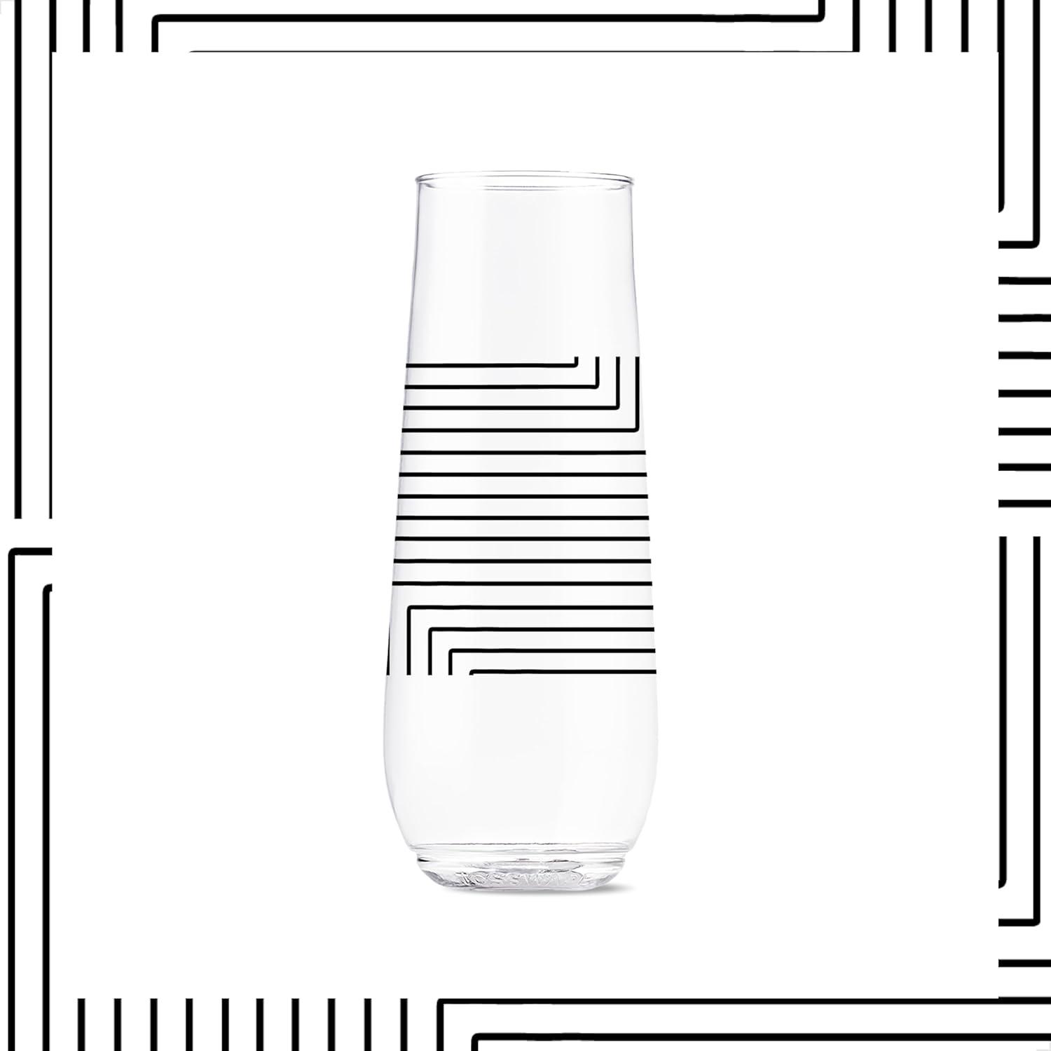 imageTOSSWARE POP 9oz Flute MidCentury Retro Series SET OF 6 Premium Quality Recyclable Unbreakable ampamp Crystal Clear Plastic Printed GlassesModern Geometric