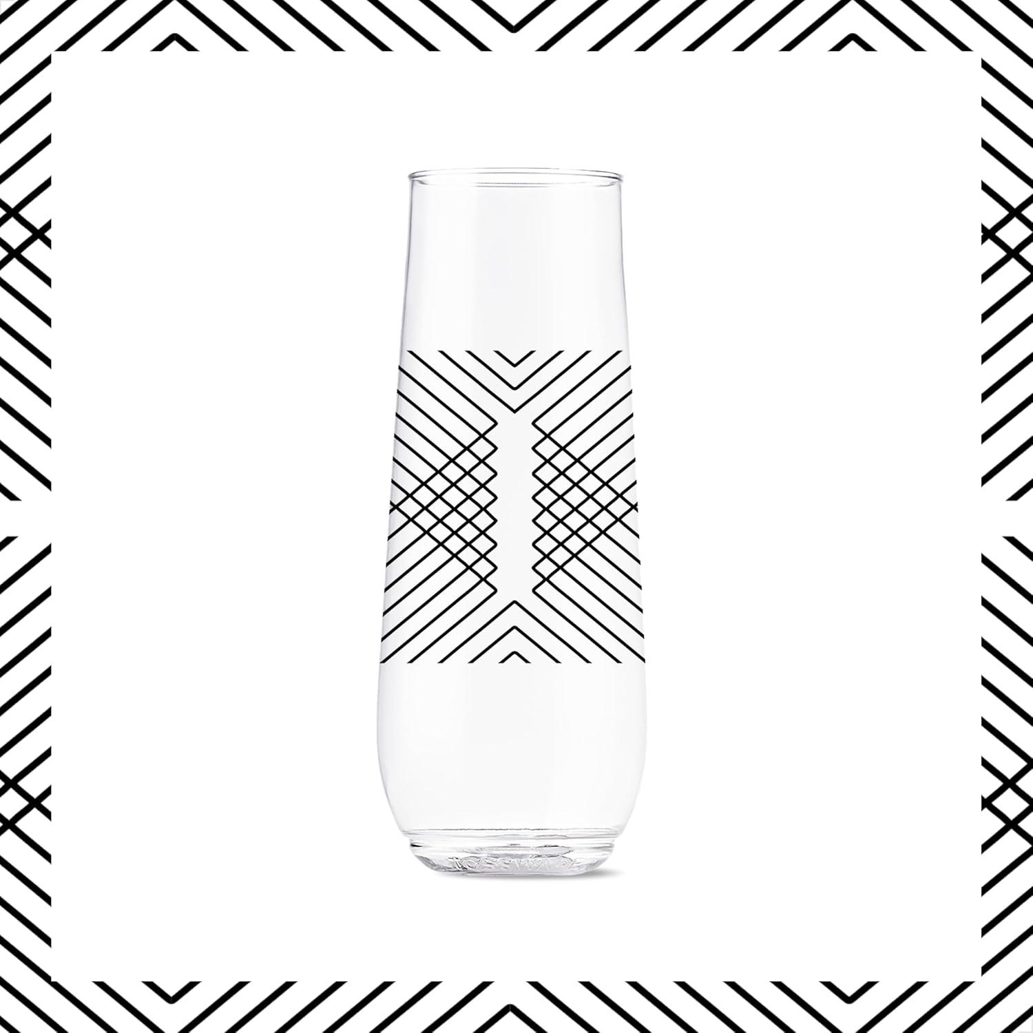 imageTOSSWARE POP 9oz Flute MidCentury Retro Series SET OF 6 Premium Quality Recyclable Unbreakable ampamp Crystal Clear Plastic Printed GlassesModern Geometric