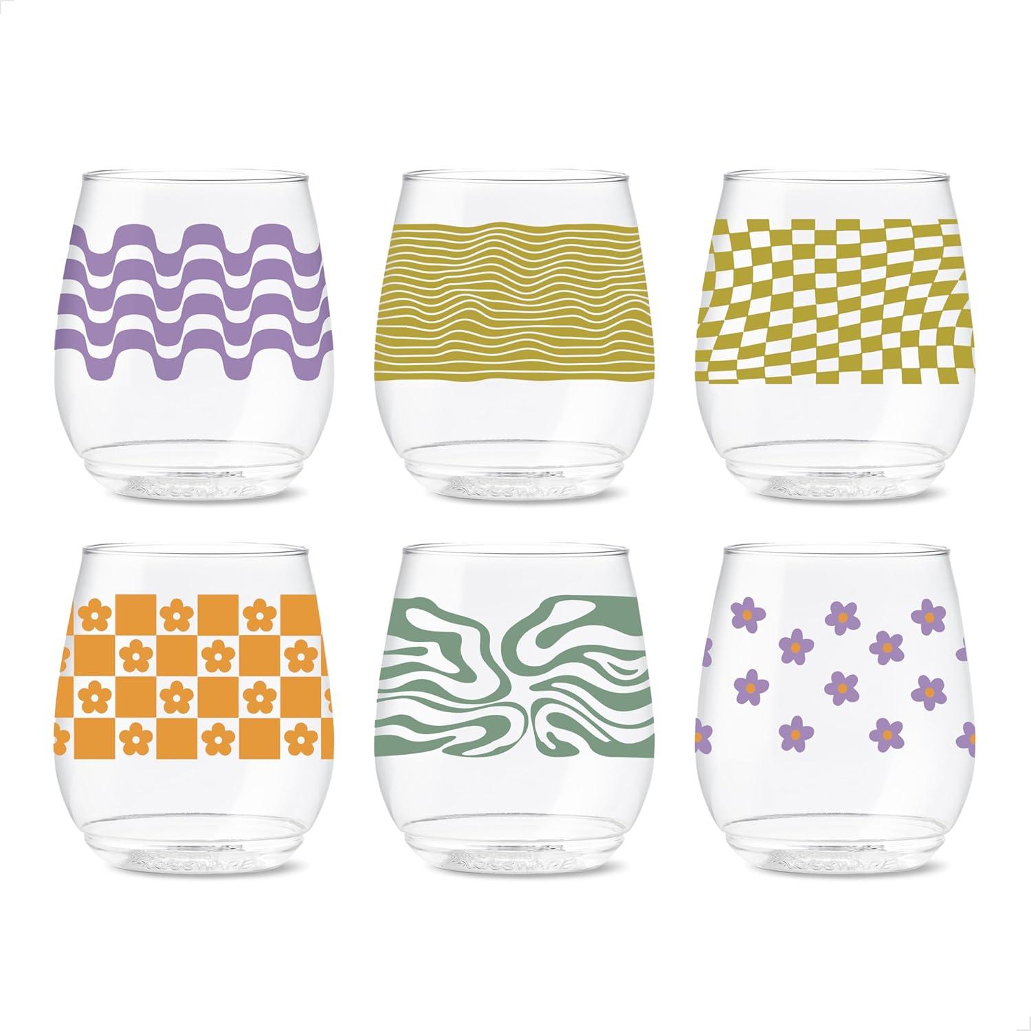 imageTOSSWARE POP 9oz Flute MidCentury Retro Series SET OF 6 Premium Quality Recyclable Unbreakable ampamp Crystal Clear Plastic Printed GlassesRetro Art