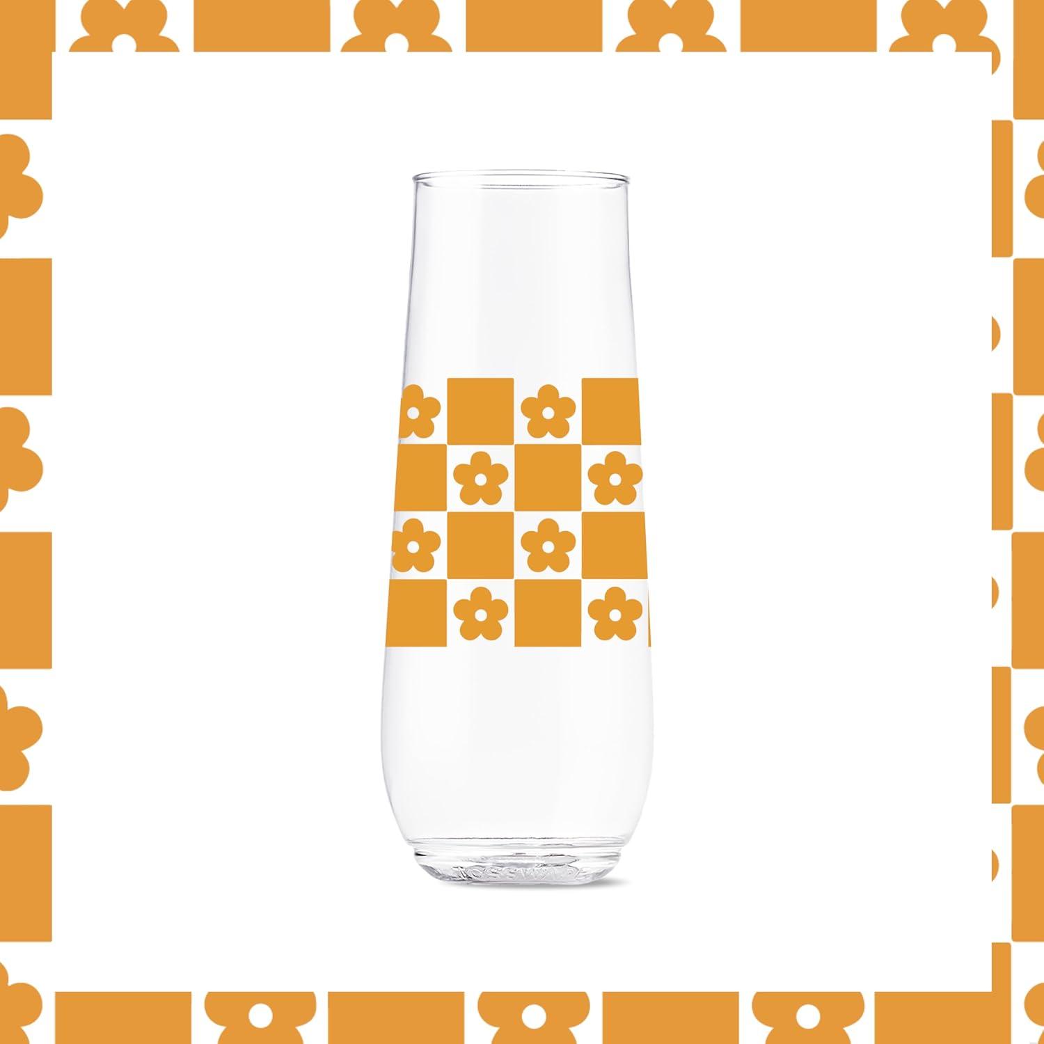 imageTOSSWARE POP 9oz Flute MidCentury Retro Series SET OF 6 Premium Quality Recyclable Unbreakable ampamp Crystal Clear Plastic Printed GlassesRetro Art