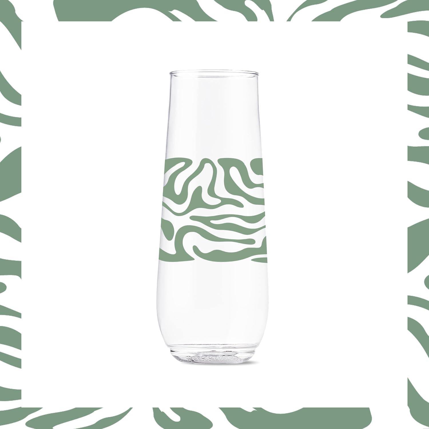 imageTOSSWARE POP 9oz Flute MidCentury Retro Series SET OF 6 Premium Quality Recyclable Unbreakable ampamp Crystal Clear Plastic Printed GlassesRetro Art