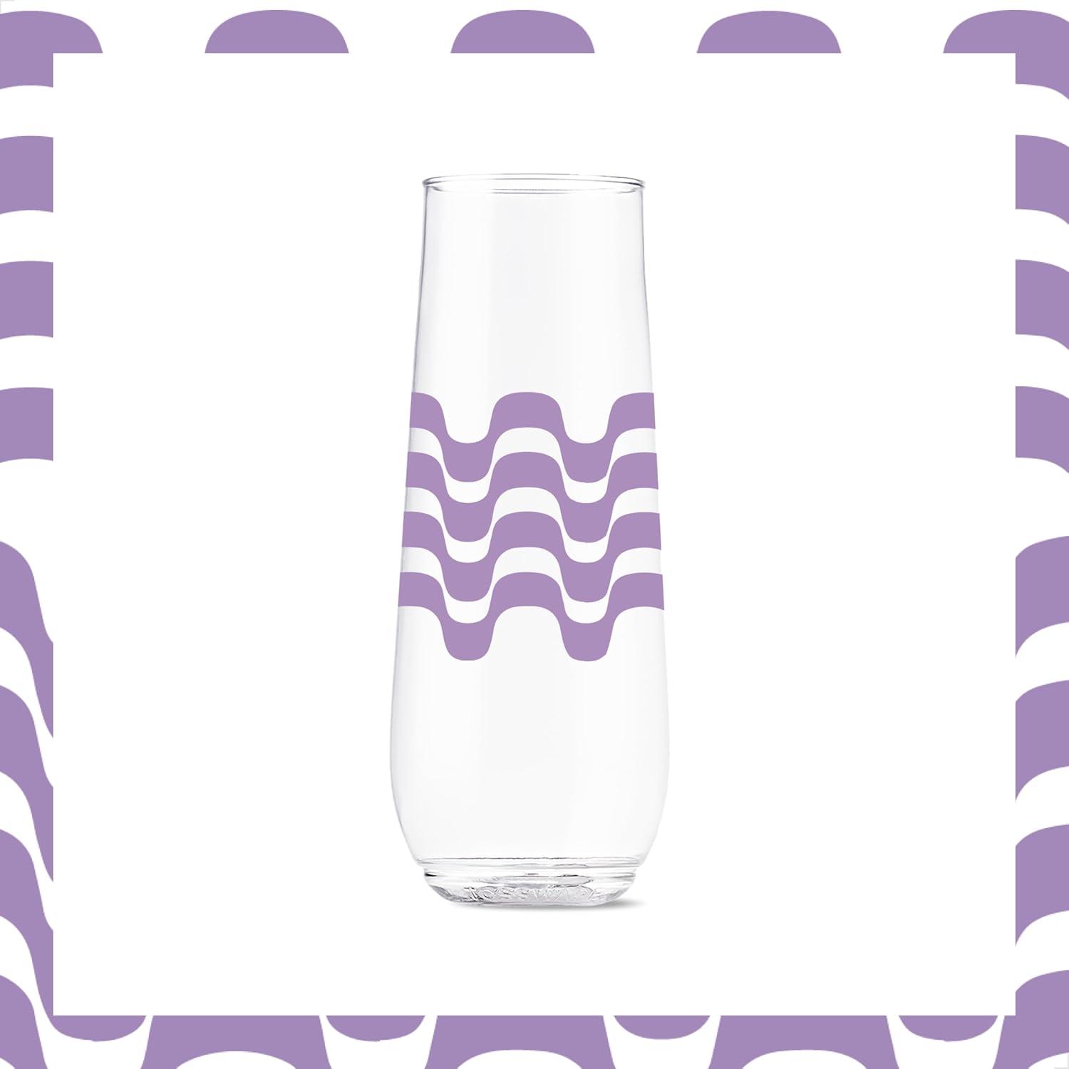 imageTOSSWARE POP 9oz Flute MidCentury Retro Series SET OF 6 Premium Quality Recyclable Unbreakable ampamp Crystal Clear Plastic Printed GlassesRetro Art