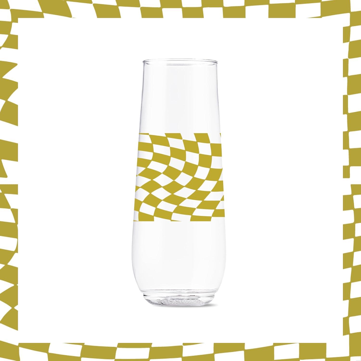 imageTOSSWARE POP 9oz Flute MidCentury Retro Series SET OF 6 Premium Quality Recyclable Unbreakable ampamp Crystal Clear Plastic Printed GlassesRetro Art