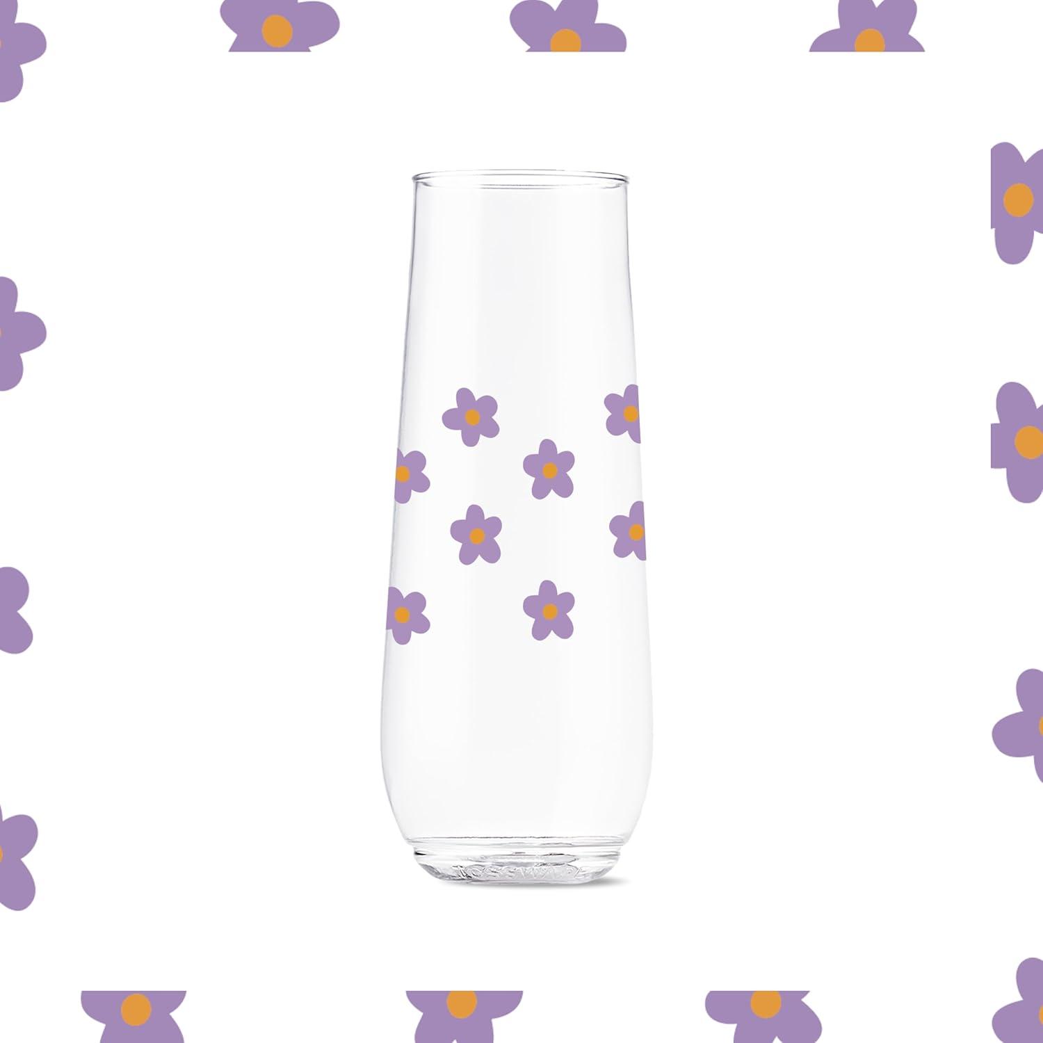 imageTOSSWARE POP 9oz Flute MidCentury Retro Series SET OF 6 Premium Quality Recyclable Unbreakable ampamp Crystal Clear Plastic Printed GlassesRetro Art