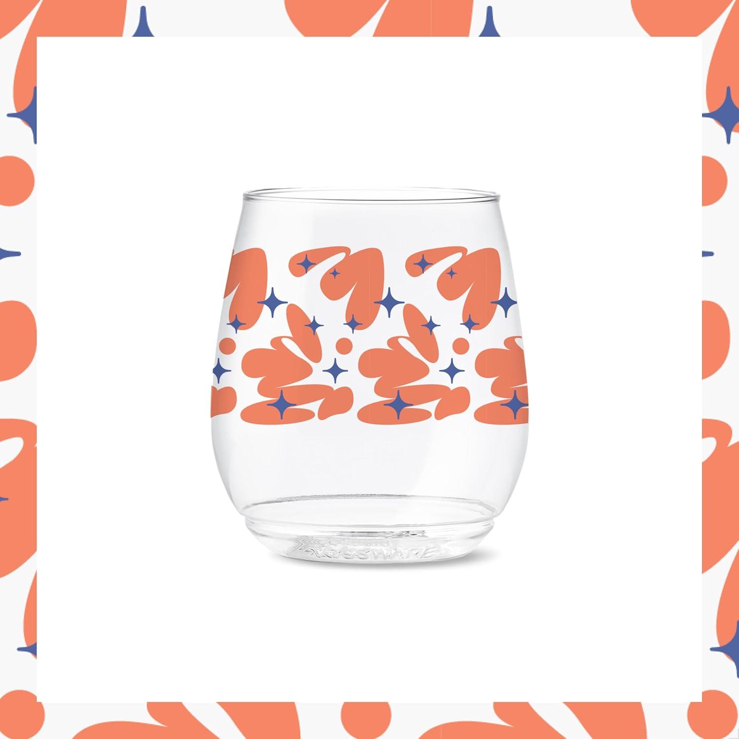 imageTOSSWARE POP 9oz Flute MidCentury Retro Series SET OF 6 Premium Quality Recyclable Unbreakable ampamp Crystal Clear Plastic Printed GlassesRetro Cartoon Pattern