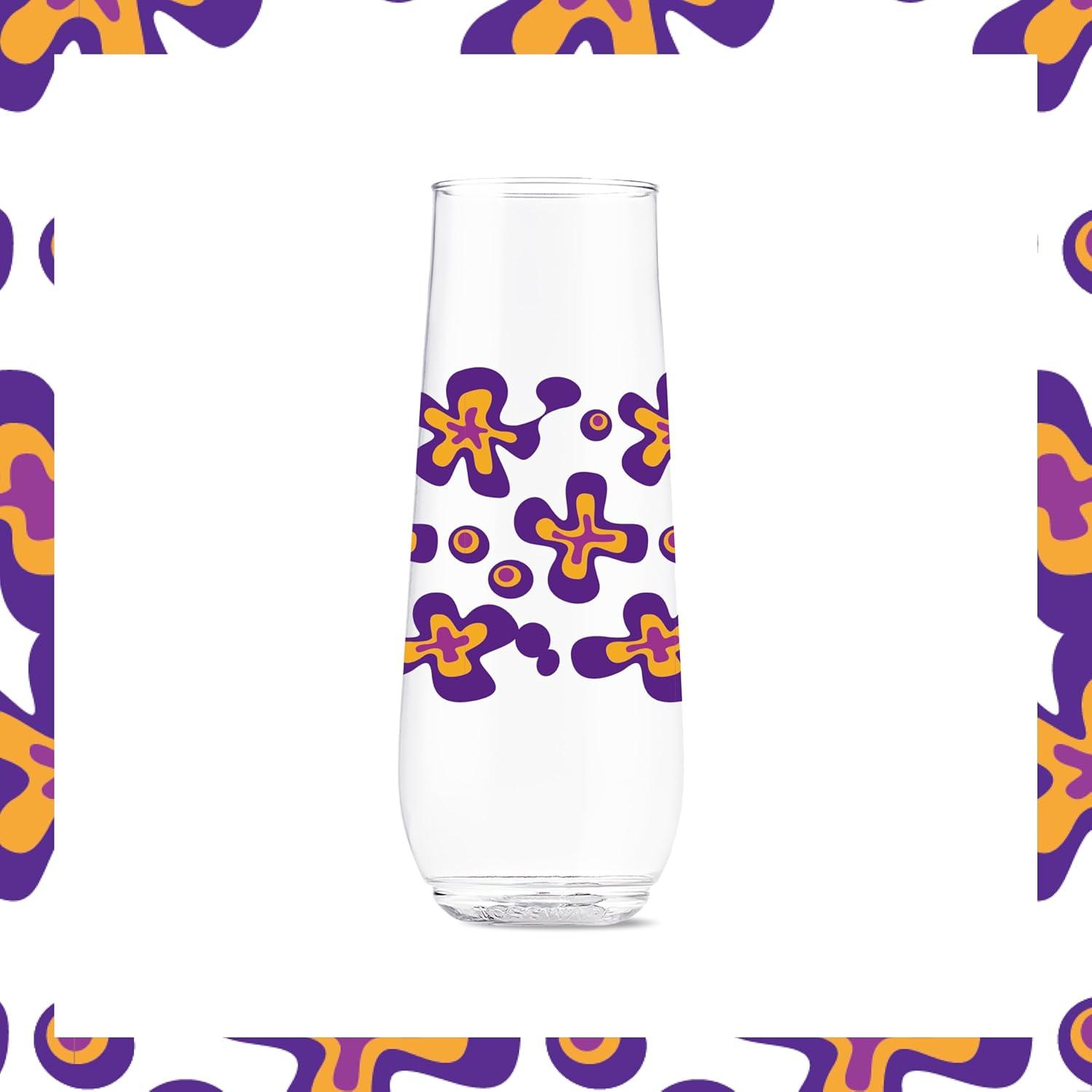 imageTOSSWARE POP 9oz Flute MidCentury Retro Series SET OF 6 Premium Quality Recyclable Unbreakable ampamp Crystal Clear Plastic Printed GlassesRetro Cartoon Pattern