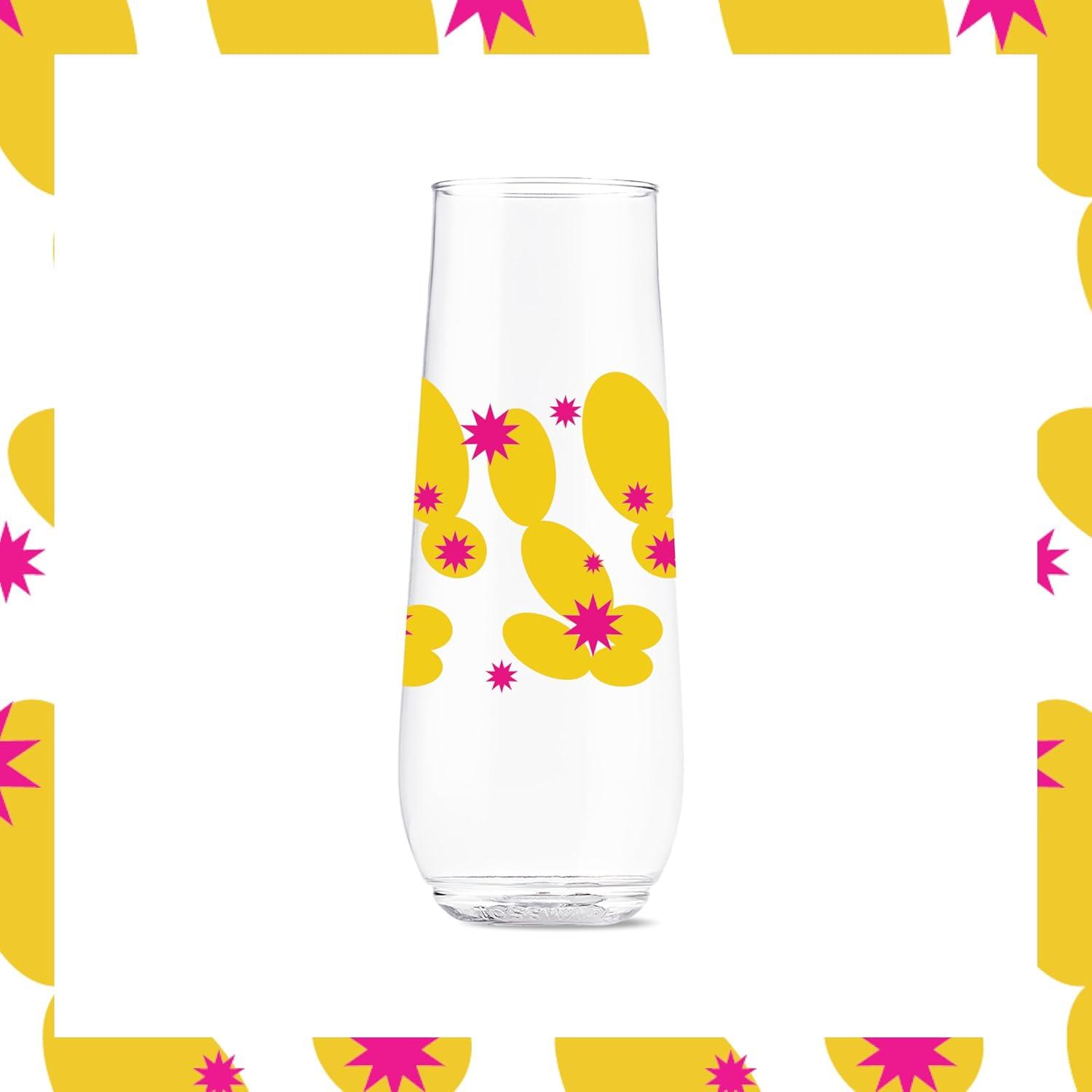 imageTOSSWARE POP 9oz Flute MidCentury Retro Series SET OF 6 Premium Quality Recyclable Unbreakable ampamp Crystal Clear Plastic Printed GlassesRetro Cartoon Pattern