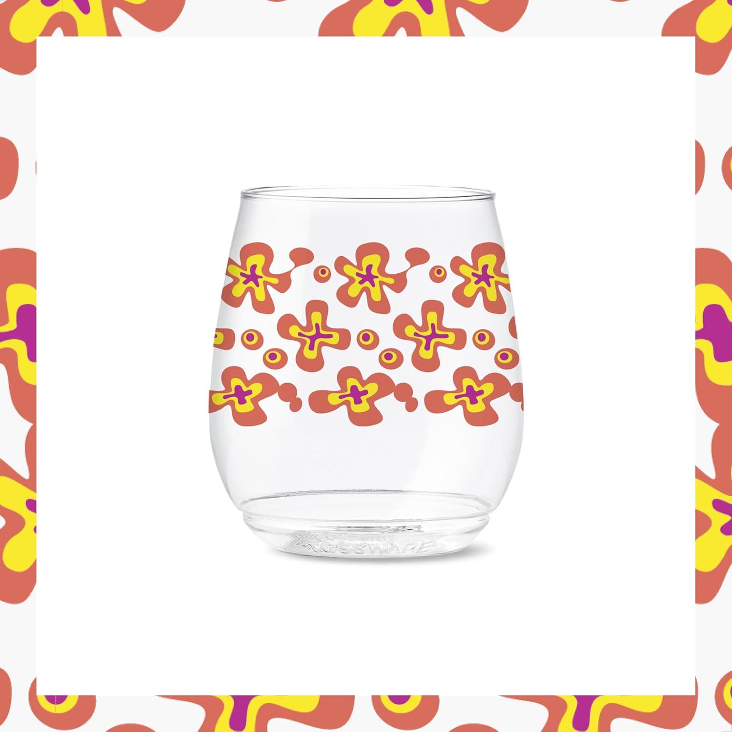 imageTOSSWARE POP 9oz Flute MidCentury Retro Series SET OF 6 Premium Quality Recyclable Unbreakable ampamp Crystal Clear Plastic Printed GlassesRetro Cartoon Pattern