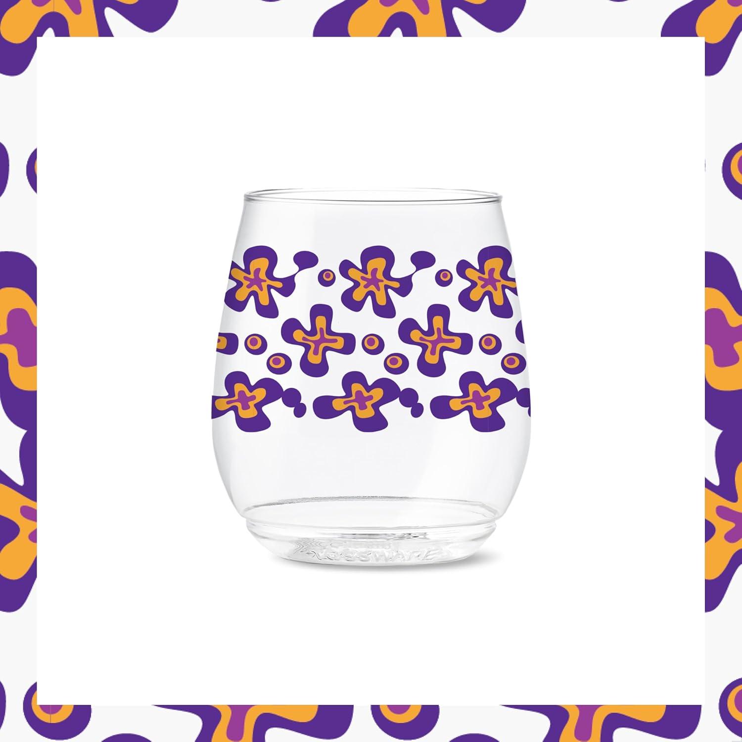 imageTOSSWARE POP 9oz Flute MidCentury Retro Series SET OF 6 Premium Quality Recyclable Unbreakable ampamp Crystal Clear Plastic Printed GlassesRetro Cartoon Pattern