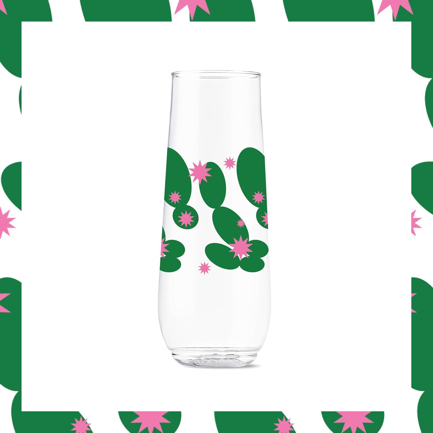 imageTOSSWARE POP 9oz Flute MidCentury Retro Series SET OF 6 Premium Quality Recyclable Unbreakable ampamp Crystal Clear Plastic Printed GlassesRetro Cartoon Pattern
