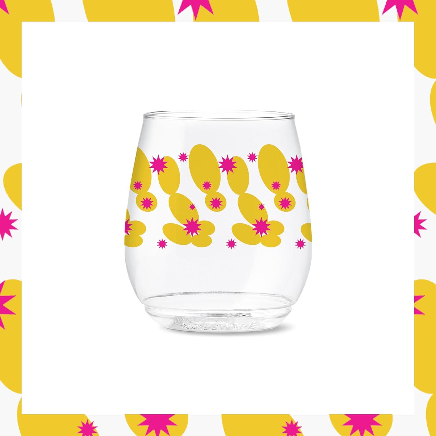 imageTOSSWARE POP 9oz Flute MidCentury Retro Series SET OF 6 Premium Quality Recyclable Unbreakable ampamp Crystal Clear Plastic Printed GlassesRetro Cartoon Pattern