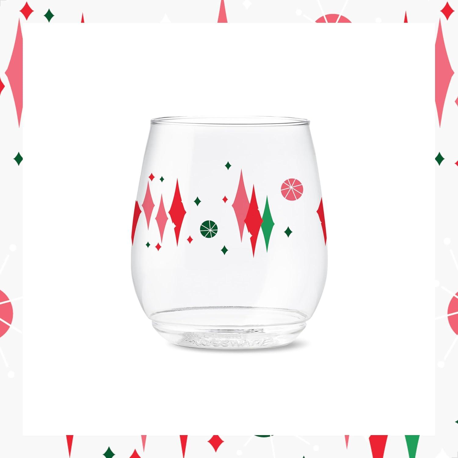 imageTOSSWARE POP 9oz Flute MidCentury Retro Series SET OF 6 Premium Quality Recyclable Unbreakable ampamp Crystal Clear Plastic Printed GlassesRetro Festive Pattern