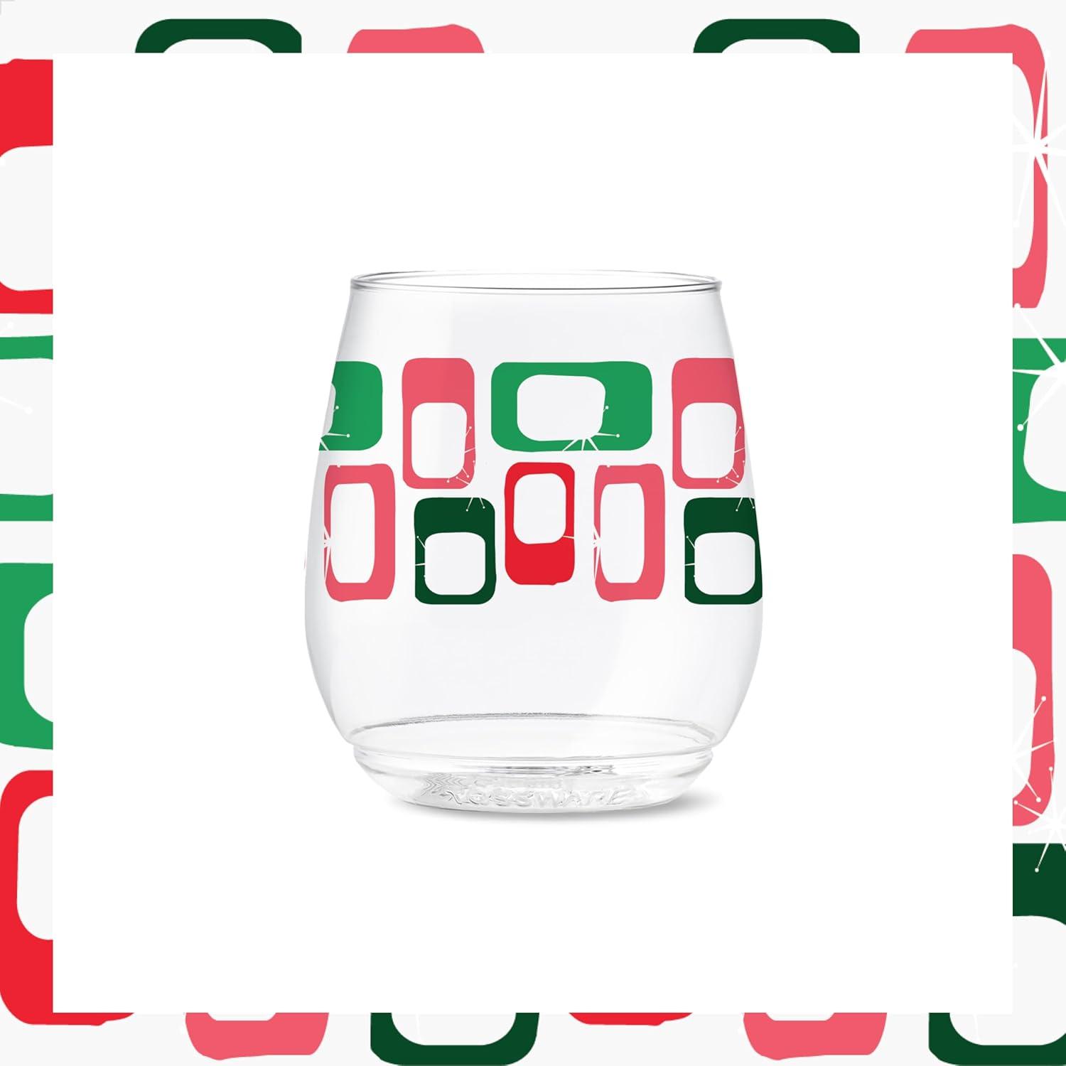 imageTOSSWARE POP 9oz Flute MidCentury Retro Series SET OF 6 Premium Quality Recyclable Unbreakable ampamp Crystal Clear Plastic Printed GlassesRetro Festive Pattern