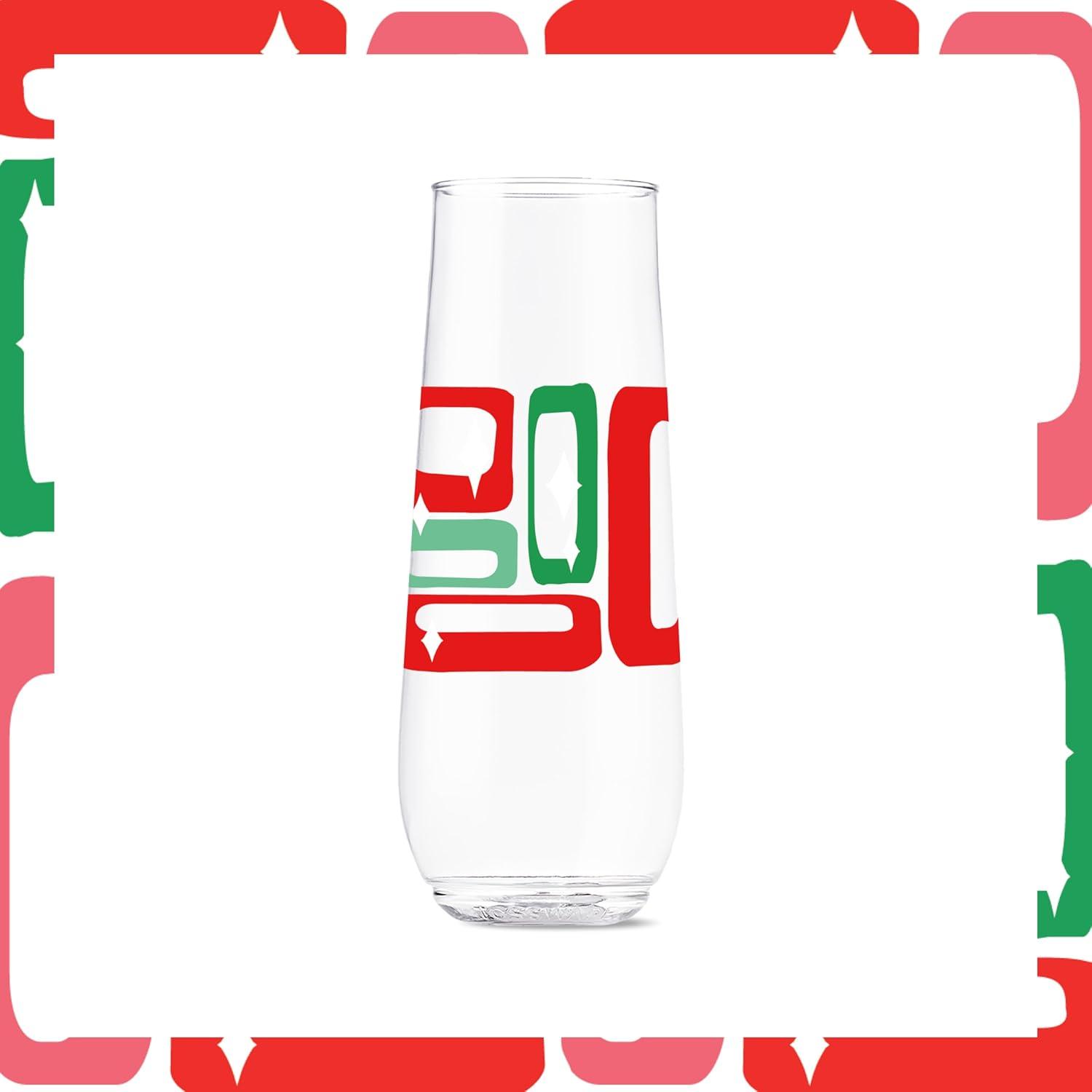 imageTOSSWARE POP 9oz Flute MidCentury Retro Series SET OF 6 Premium Quality Recyclable Unbreakable ampamp Crystal Clear Plastic Printed GlassesRetro Festive Pattern
