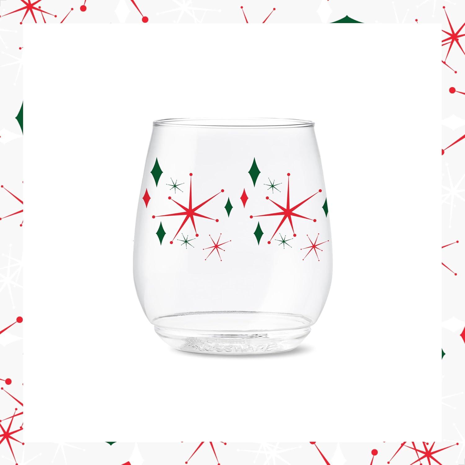 imageTOSSWARE POP 9oz Flute MidCentury Retro Series SET OF 6 Premium Quality Recyclable Unbreakable ampamp Crystal Clear Plastic Printed GlassesRetro Festive Pattern