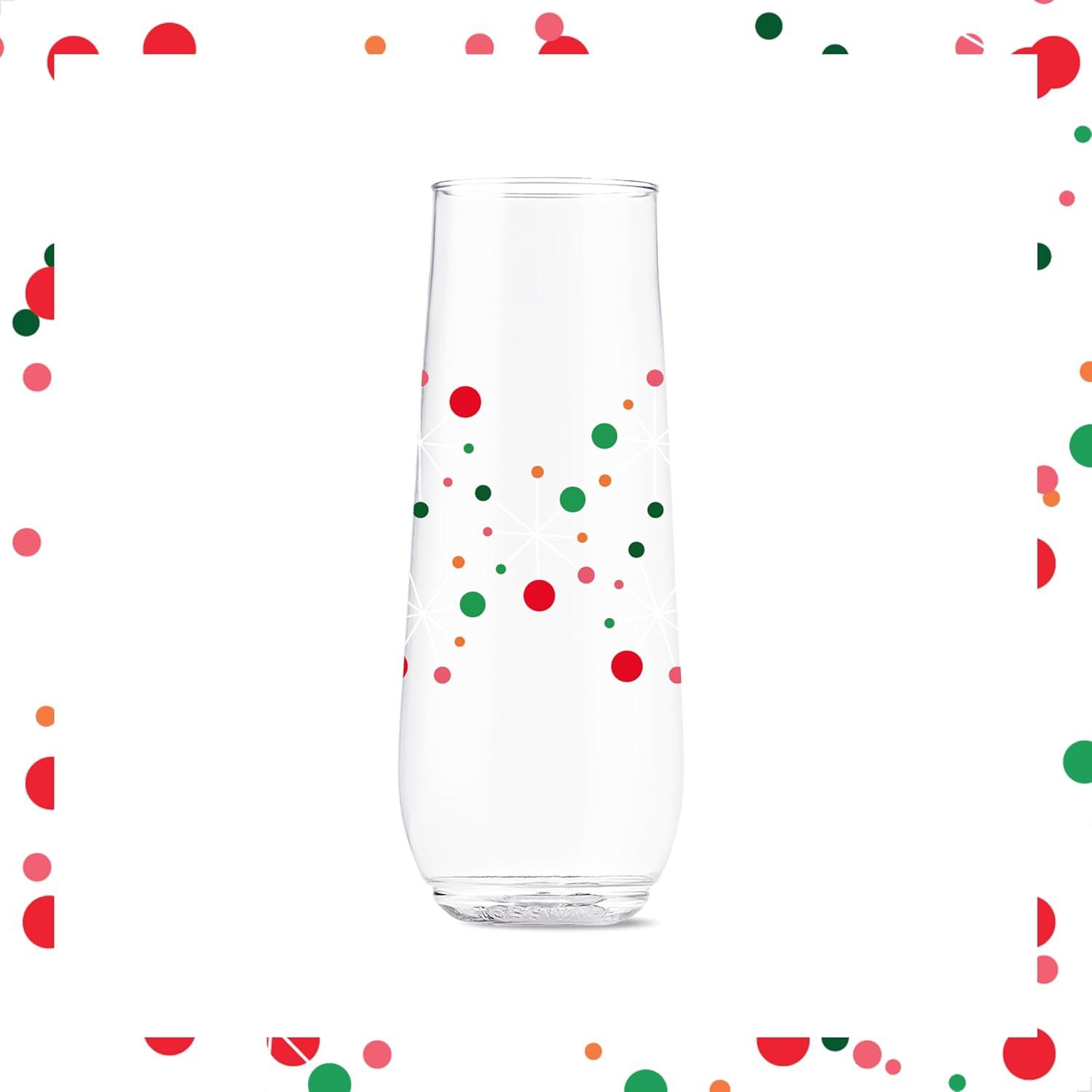 imageTOSSWARE POP 9oz Flute MidCentury Retro Series SET OF 6 Premium Quality Recyclable Unbreakable ampamp Crystal Clear Plastic Printed GlassesRetro Festive Pattern
