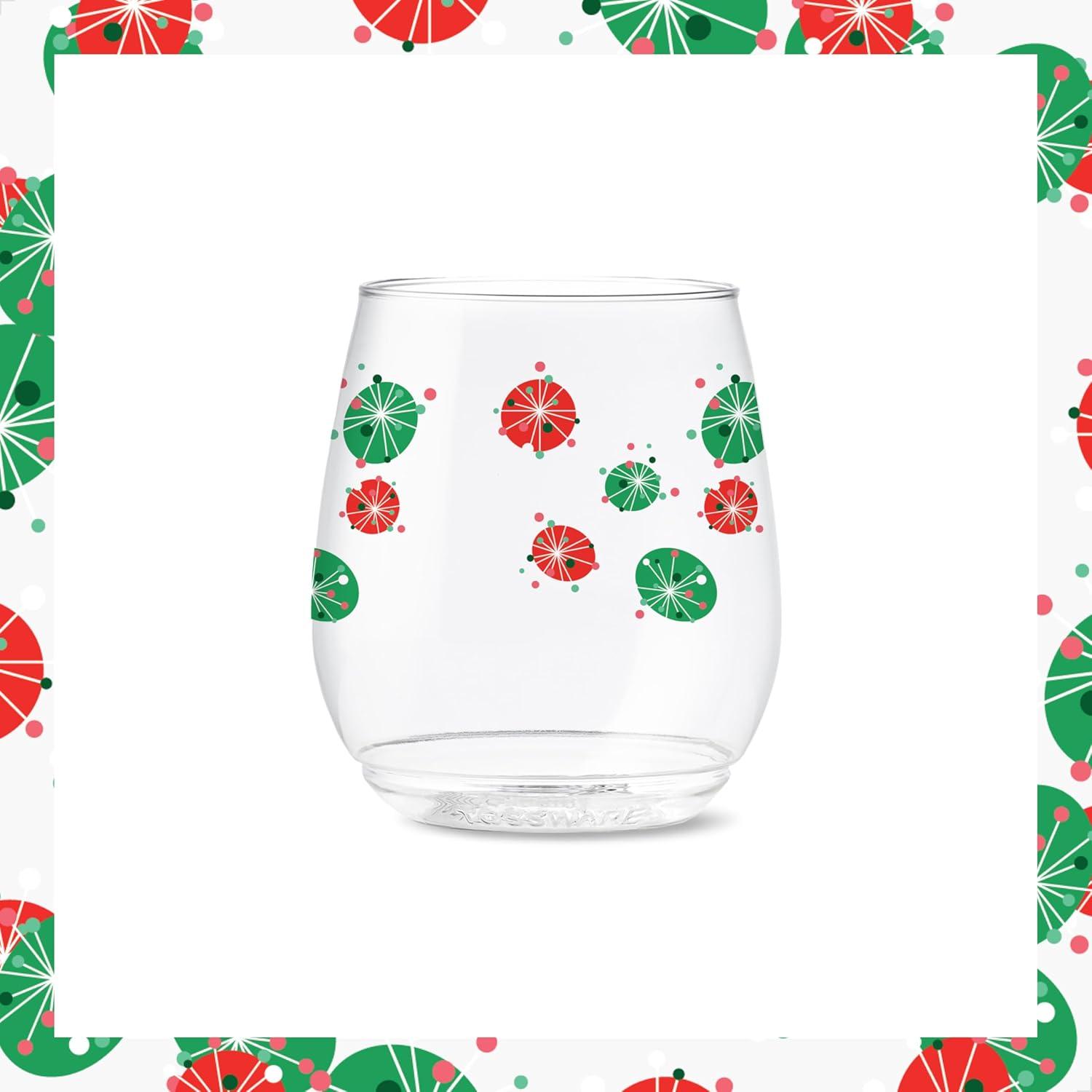 imageTOSSWARE POP 9oz Flute MidCentury Retro Series SET OF 6 Premium Quality Recyclable Unbreakable ampamp Crystal Clear Plastic Printed GlassesRetro Festive Pattern