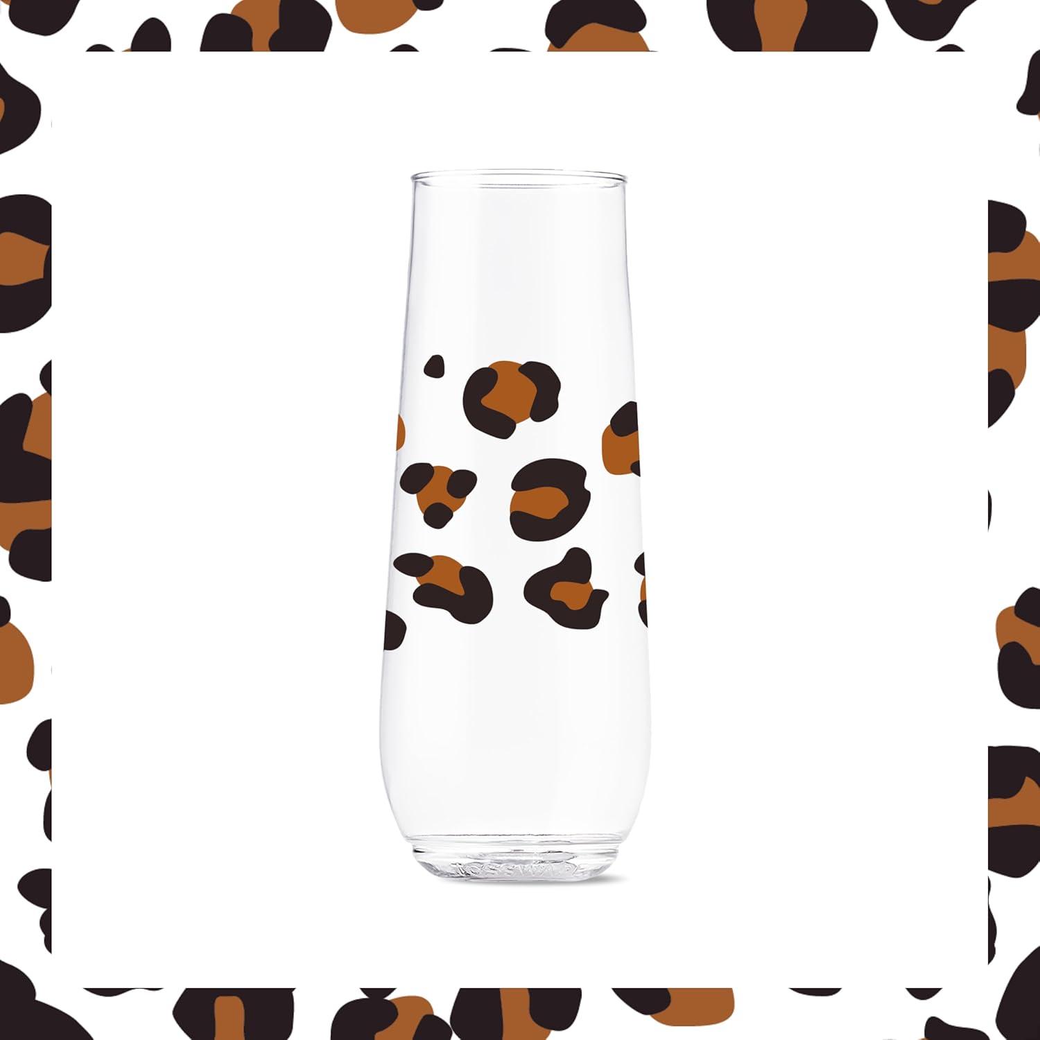 imageTOSSWARE POP 9oz Flute MidCentury Retro Series SET OF 6 Premium Quality Recyclable Unbreakable ampamp Crystal Clear Plastic Printed GlassesSafari