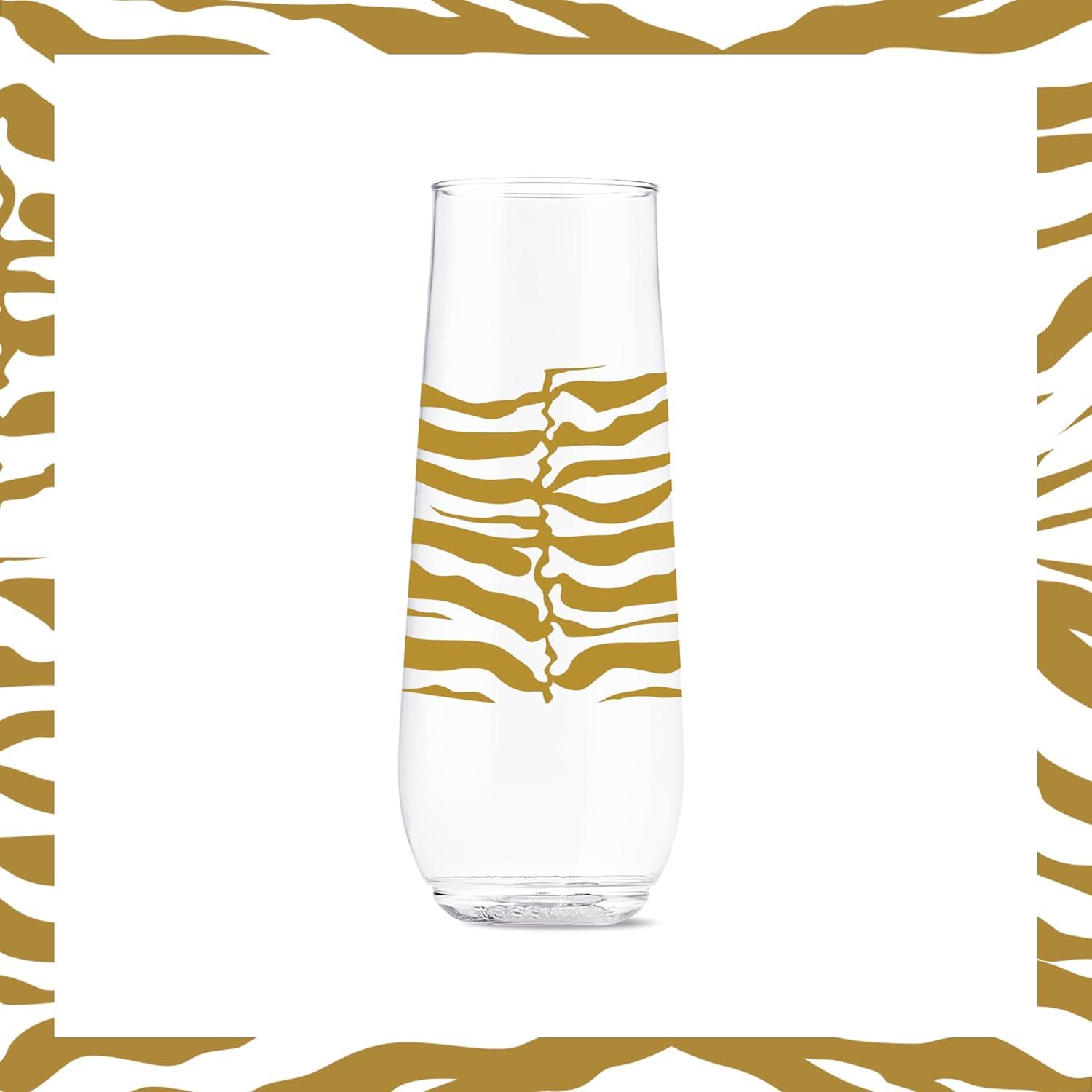 imageTOSSWARE POP 9oz Flute MidCentury Retro Series SET OF 6 Premium Quality Recyclable Unbreakable ampamp Crystal Clear Plastic Printed GlassesSafari