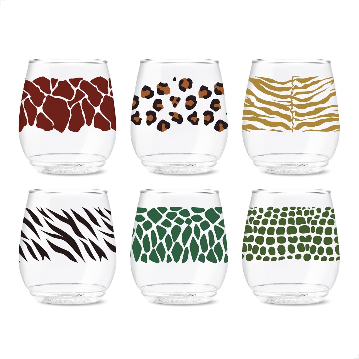 imageTOSSWARE POP 9oz Flute MidCentury Retro Series SET OF 6 Premium Quality Recyclable Unbreakable ampamp Crystal Clear Plastic Printed GlassesSafari