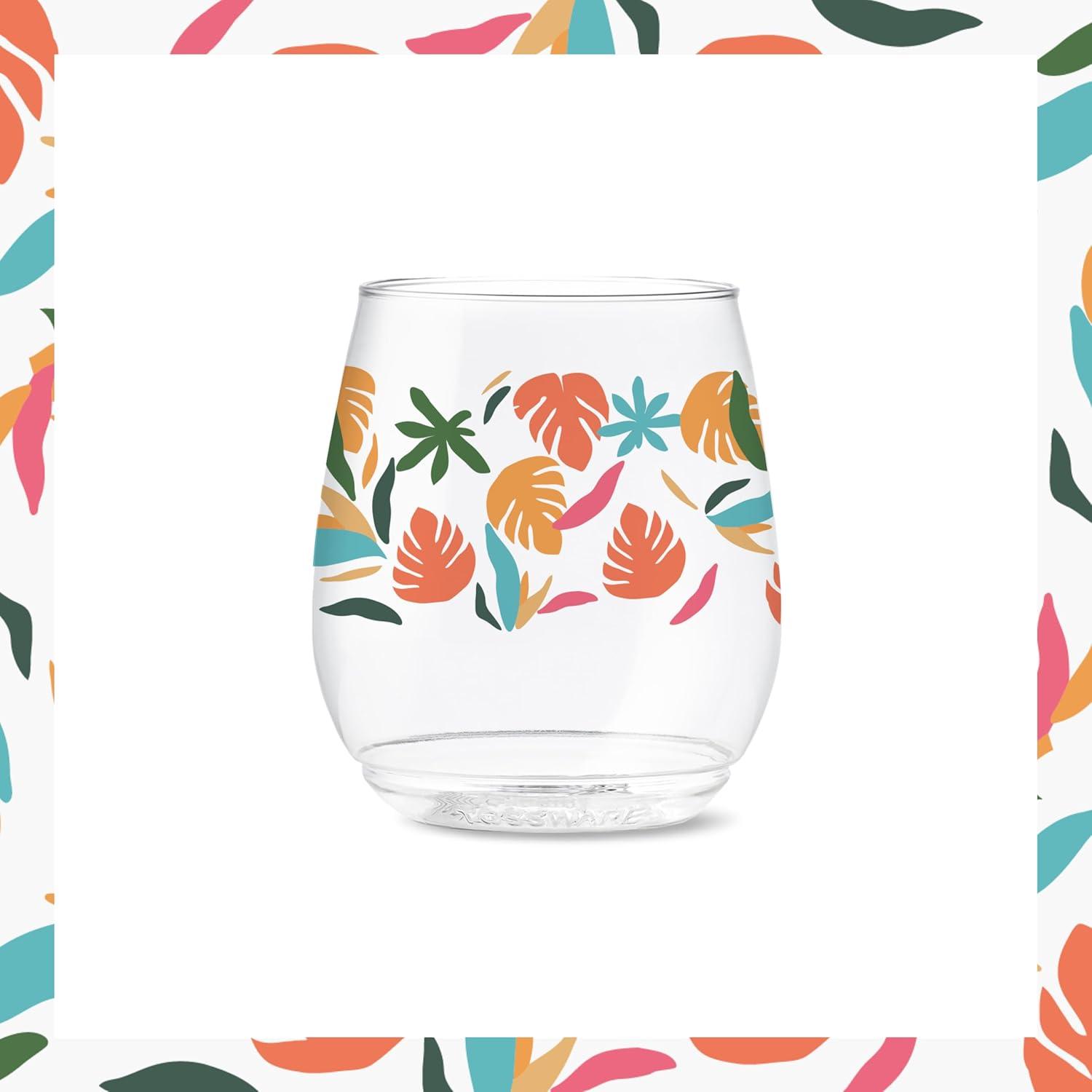 imageTOSSWARE POP 9oz Flute MidCentury Retro Series SET OF 6 Premium Quality Recyclable Unbreakable ampamp Crystal Clear Plastic Printed GlassesTropical Abstract