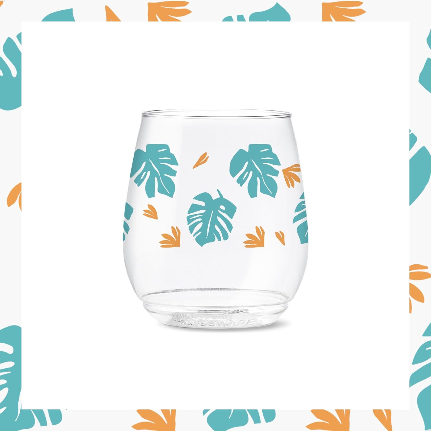 imageTOSSWARE POP 9oz Flute MidCentury Retro Series SET OF 6 Premium Quality Recyclable Unbreakable ampamp Crystal Clear Plastic Printed GlassesTropical Abstract