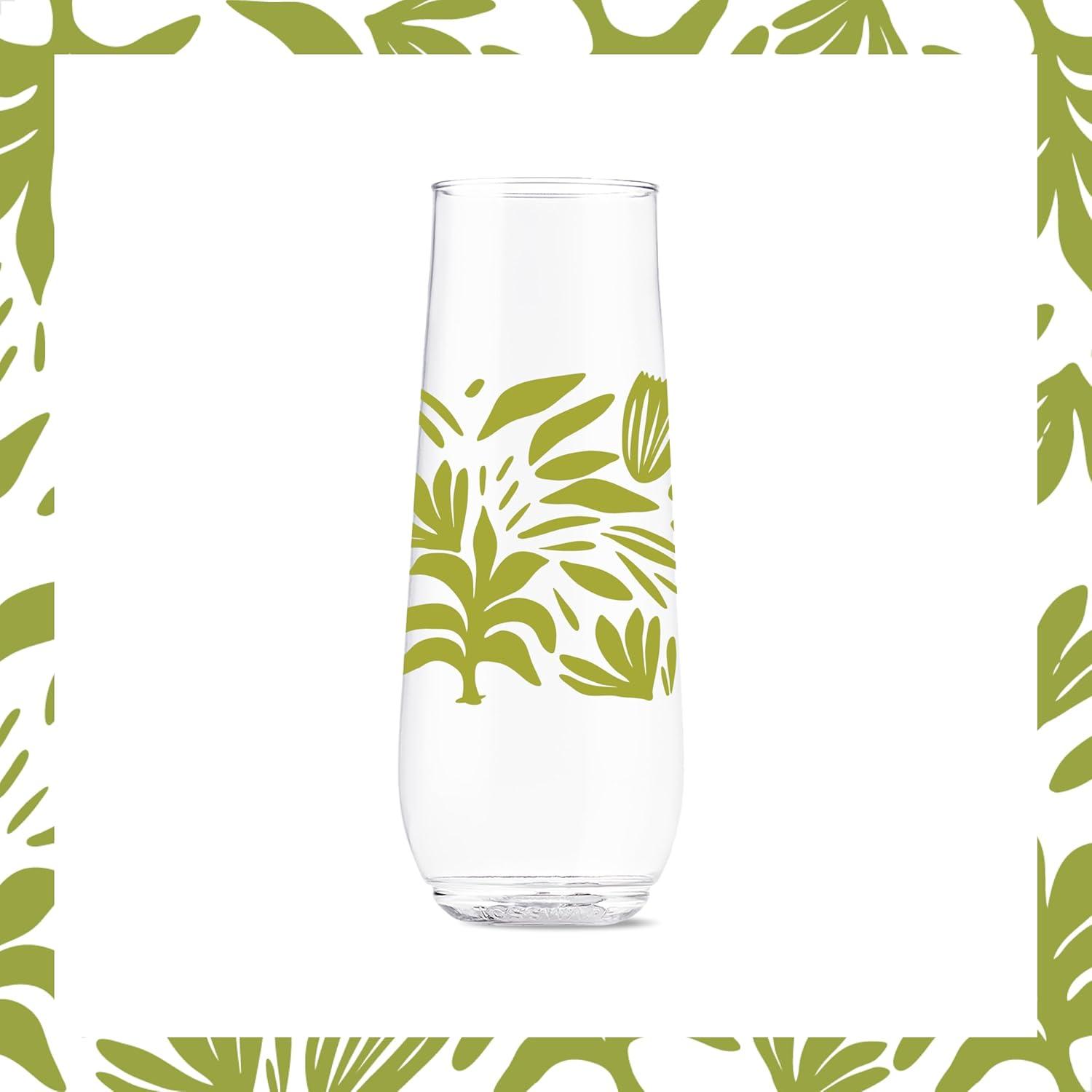 imageTOSSWARE POP 9oz Flute MidCentury Retro Series SET OF 6 Premium Quality Recyclable Unbreakable ampamp Crystal Clear Plastic Printed GlassesTropical Abstract