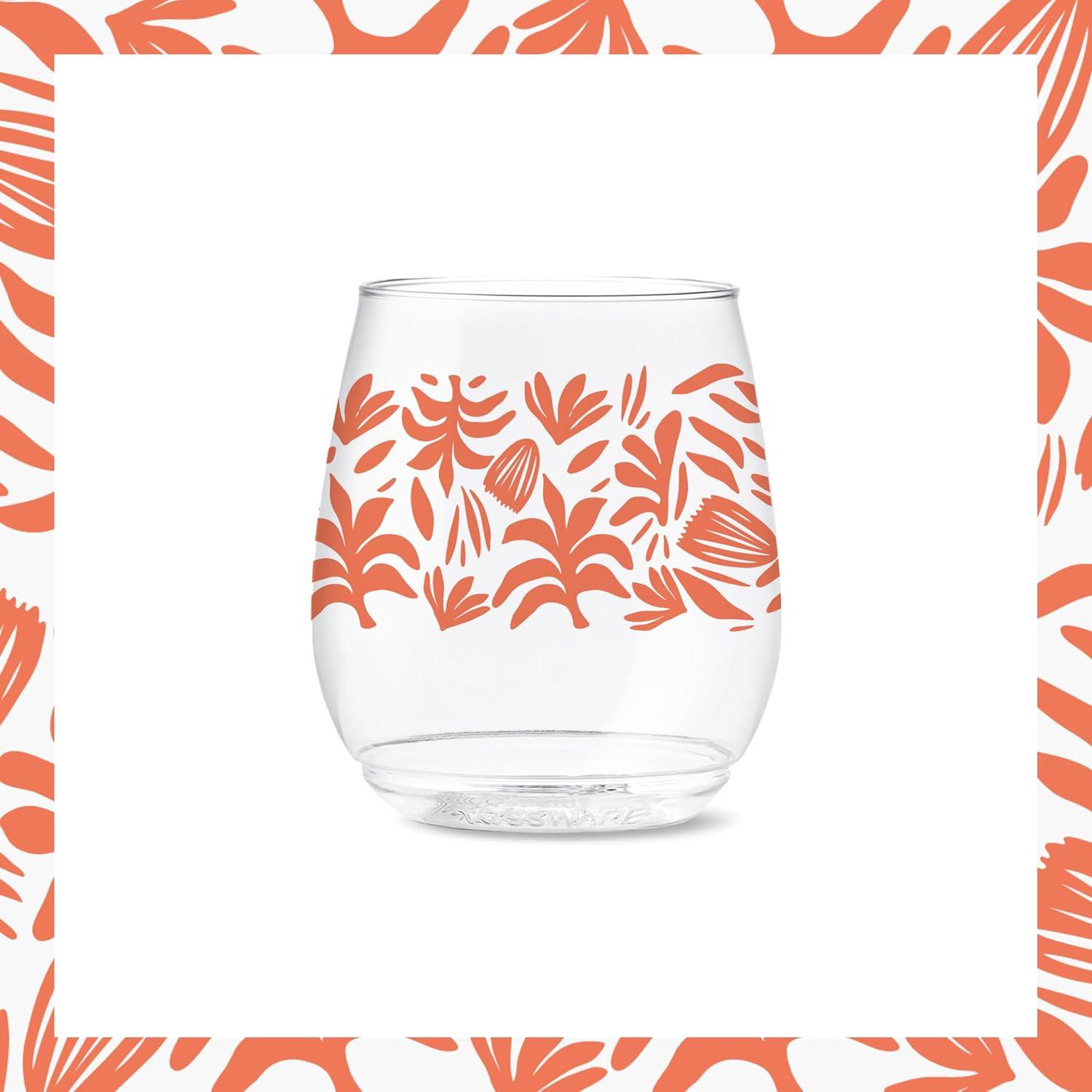 imageTOSSWARE POP 9oz Flute MidCentury Retro Series SET OF 6 Premium Quality Recyclable Unbreakable ampamp Crystal Clear Plastic Printed GlassesTropical Abstract