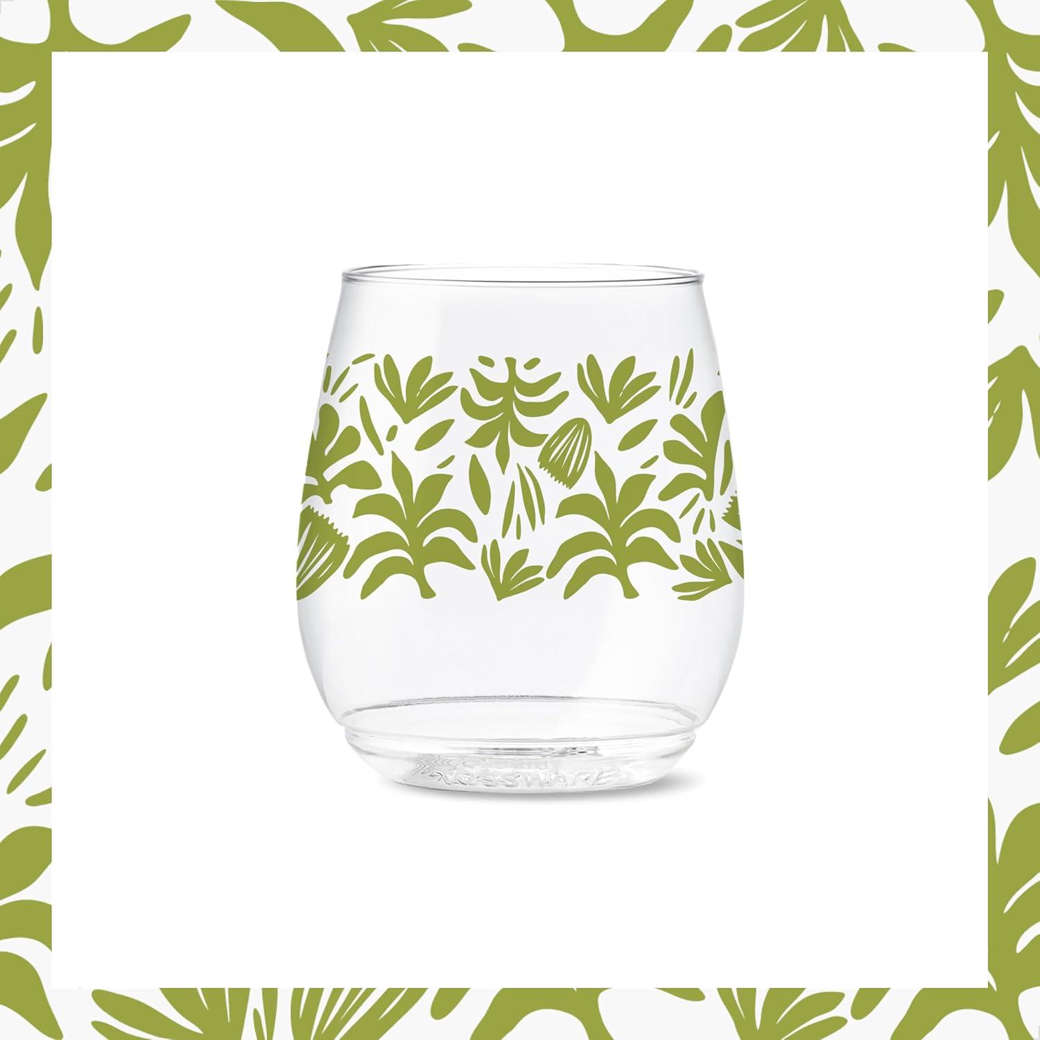 imageTOSSWARE POP 9oz Flute MidCentury Retro Series SET OF 6 Premium Quality Recyclable Unbreakable ampamp Crystal Clear Plastic Printed GlassesTropical Abstract