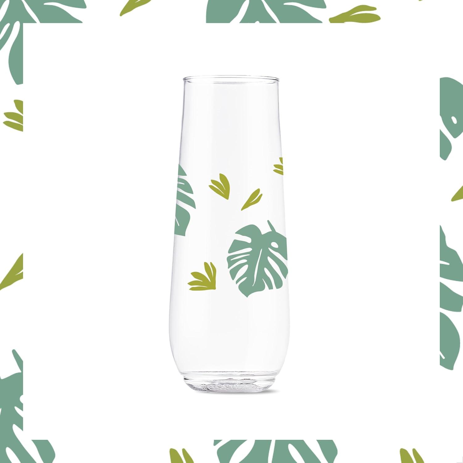 imageTOSSWARE POP 9oz Flute MidCentury Retro Series SET OF 6 Premium Quality Recyclable Unbreakable ampamp Crystal Clear Plastic Printed GlassesTropical Abstract